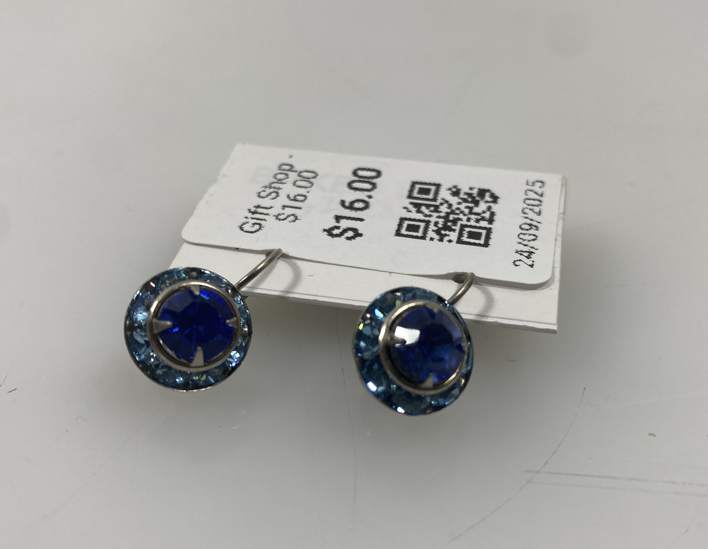 Silver Enamel Blue Bead Earrings