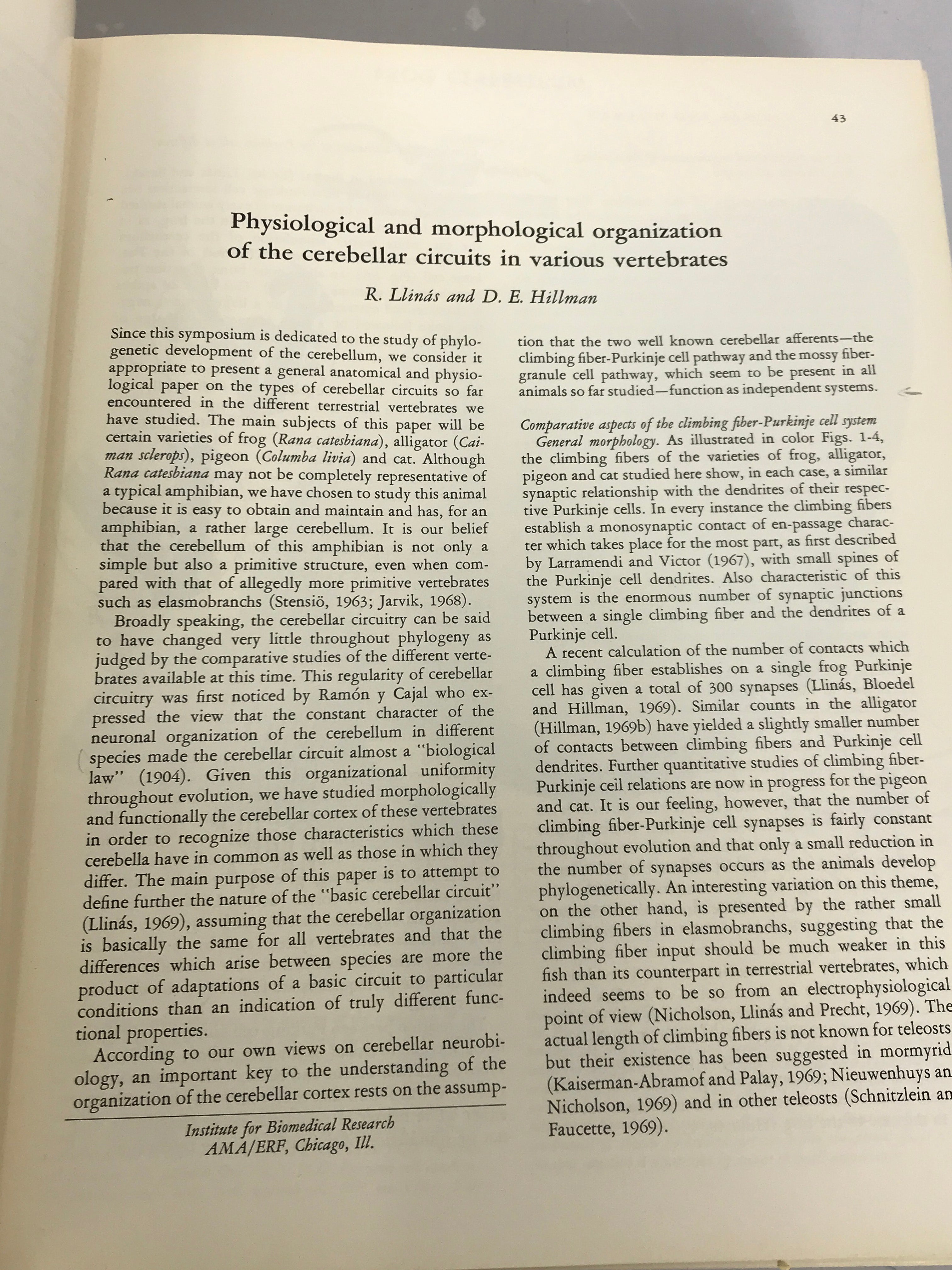 Neurobiology of Cerebellar Evolution and Development by R. Llinas 1969 HC