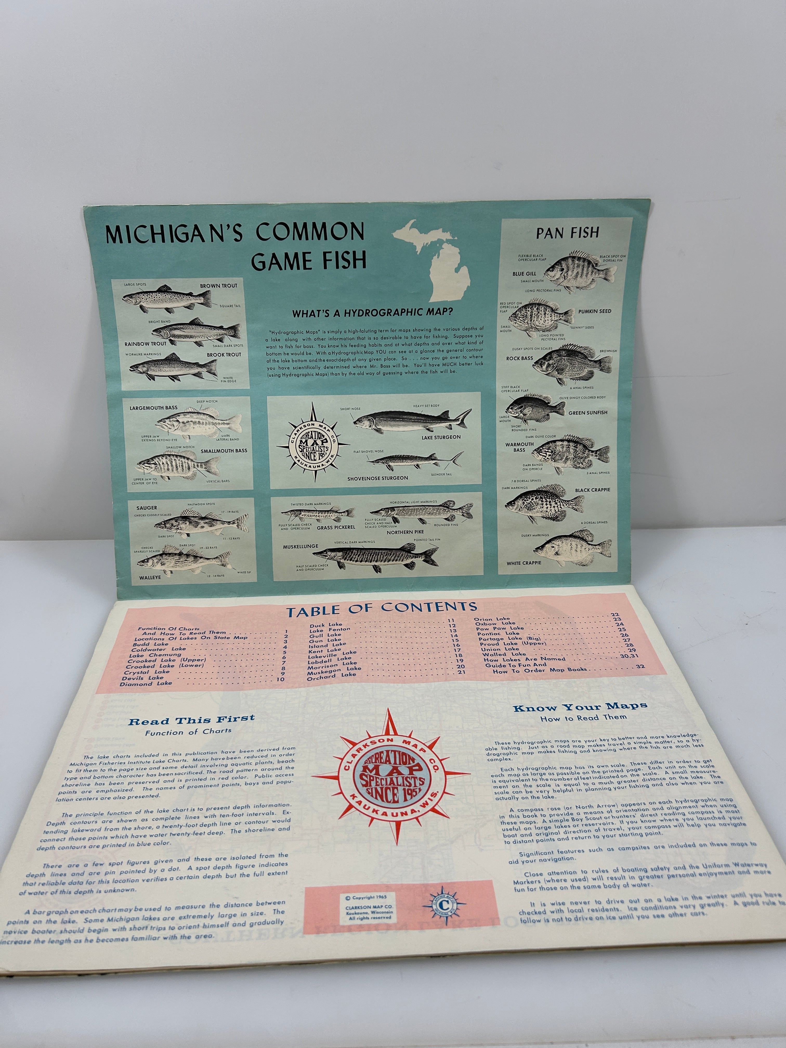 Lot of 3 Michigan Hydrographic Lake Maps-Southern, Central & UP 1965 SC
