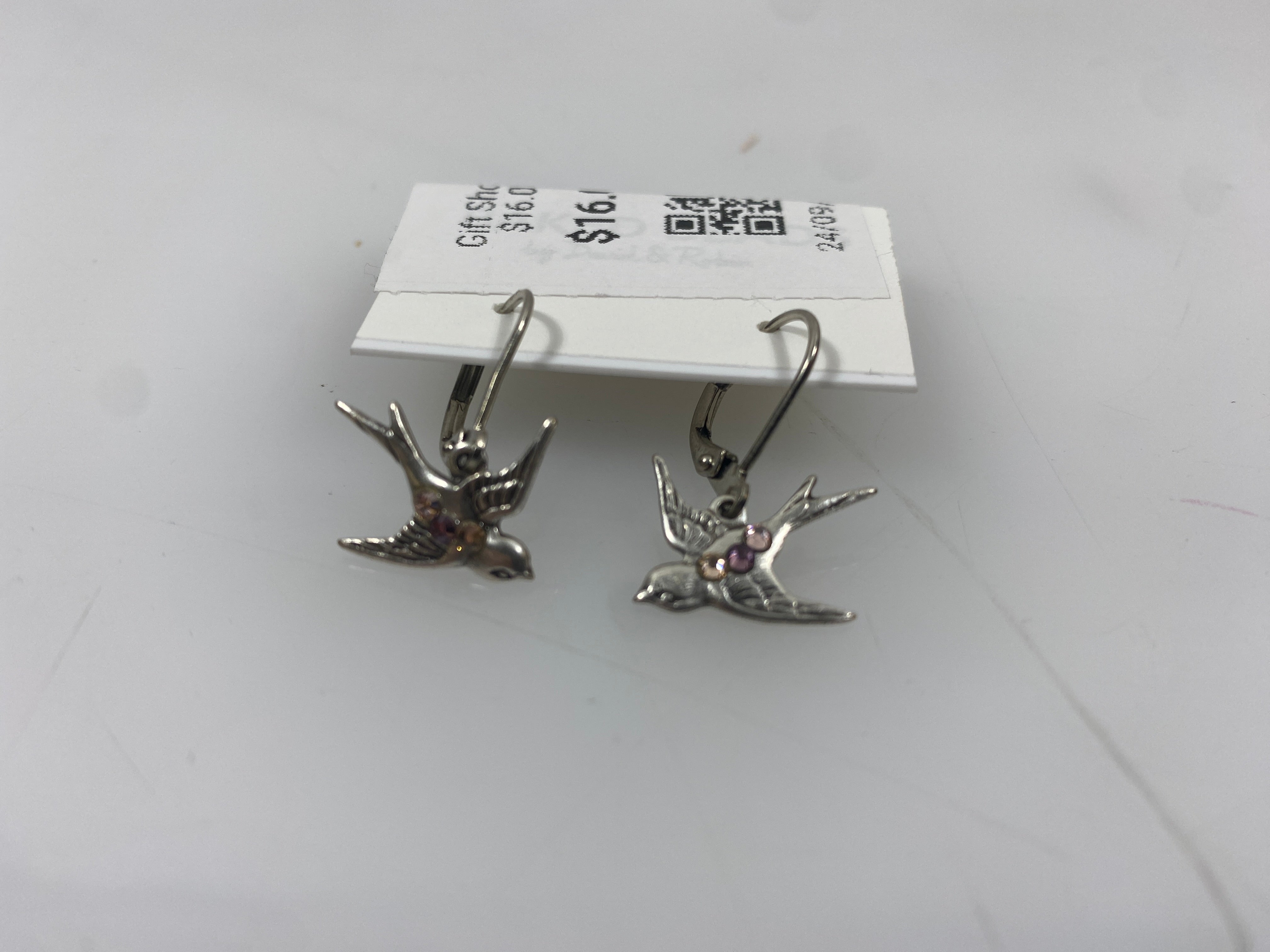 Silver Pink Beaded Dove Earrings