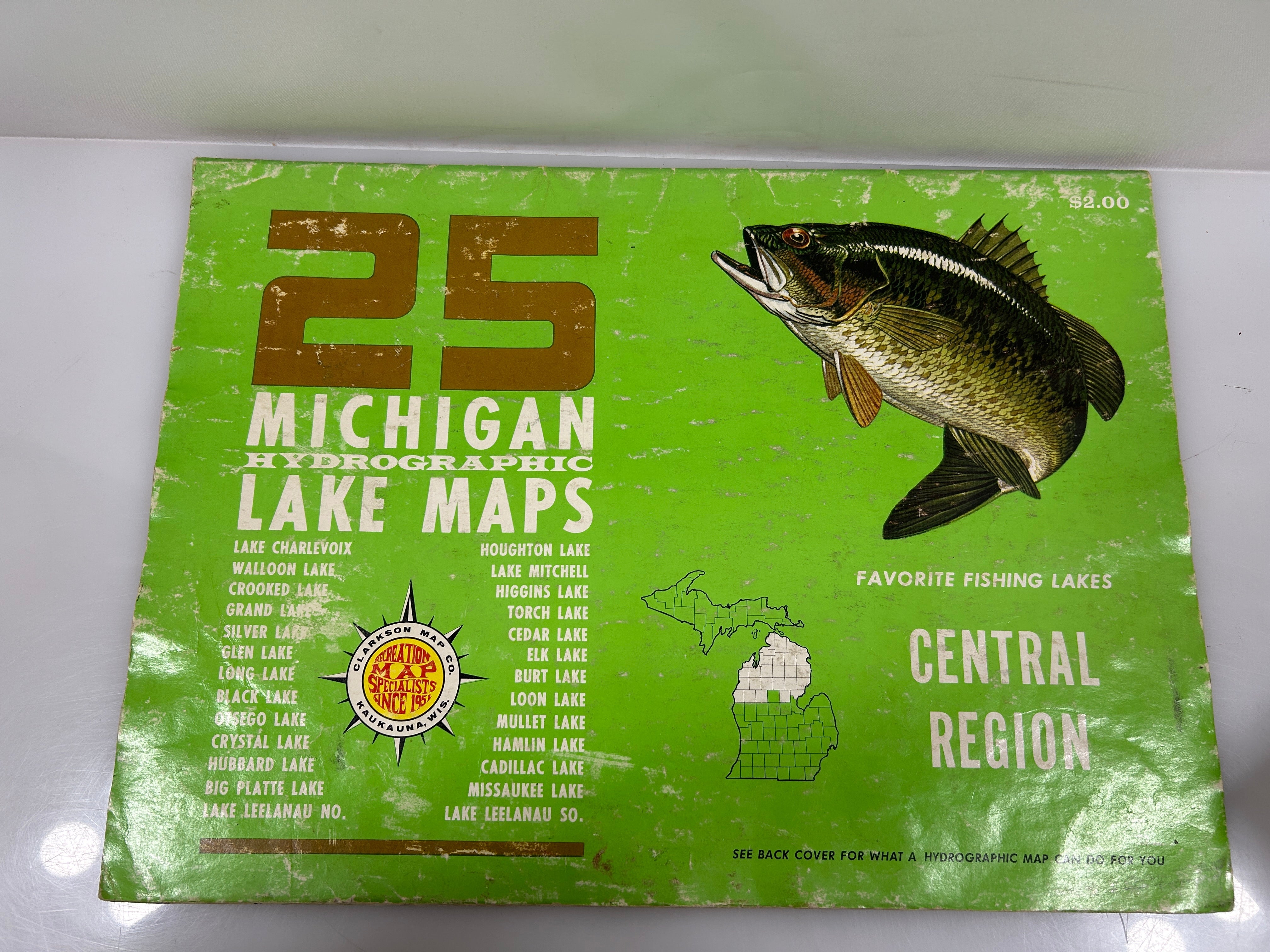 Lot of 3 Michigan Hydrographic Lake Maps-Southern, Central & UP 1965 SC