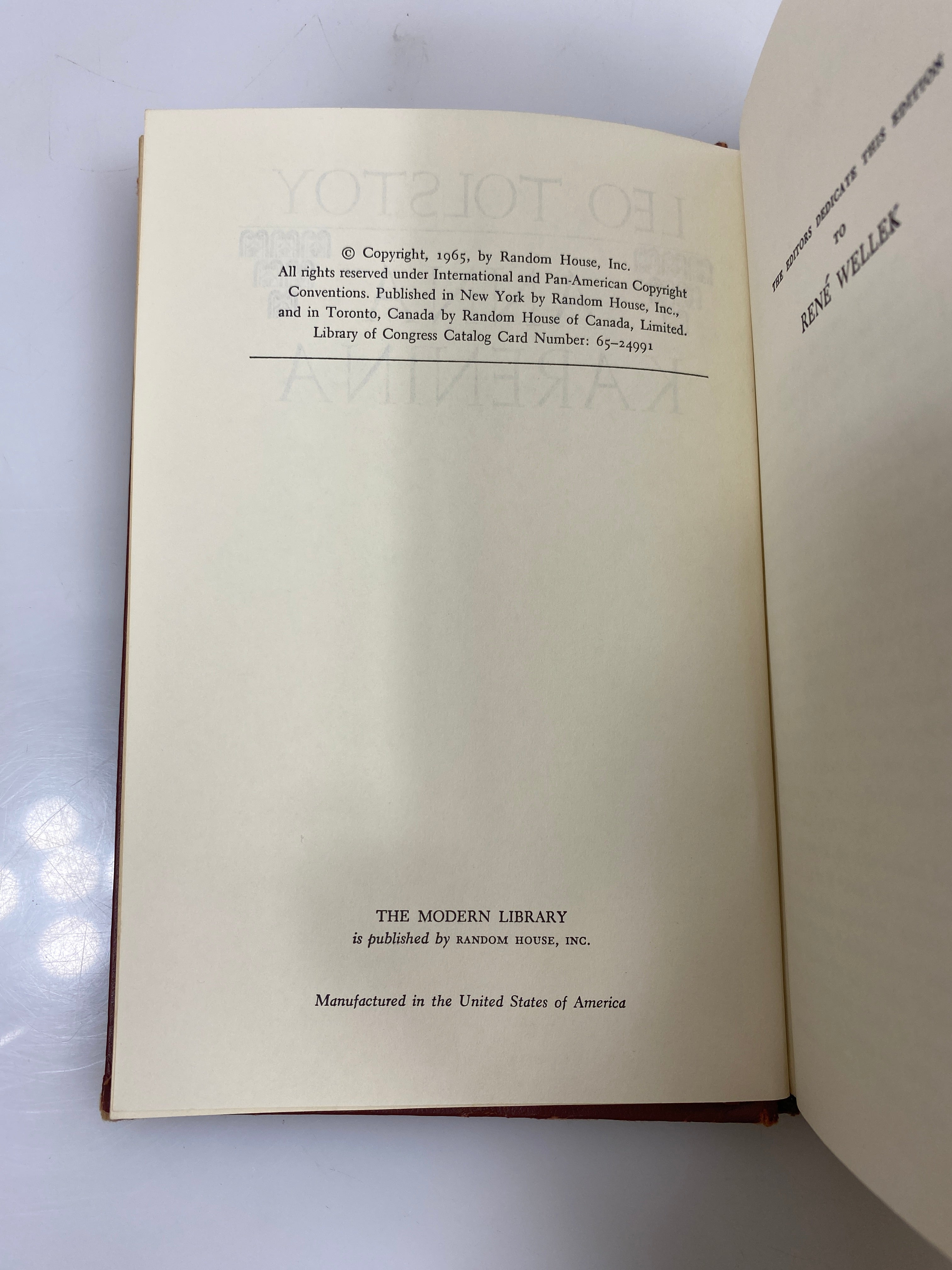 Anna Karenina by Leo Tolstoy Random House 1965 HC