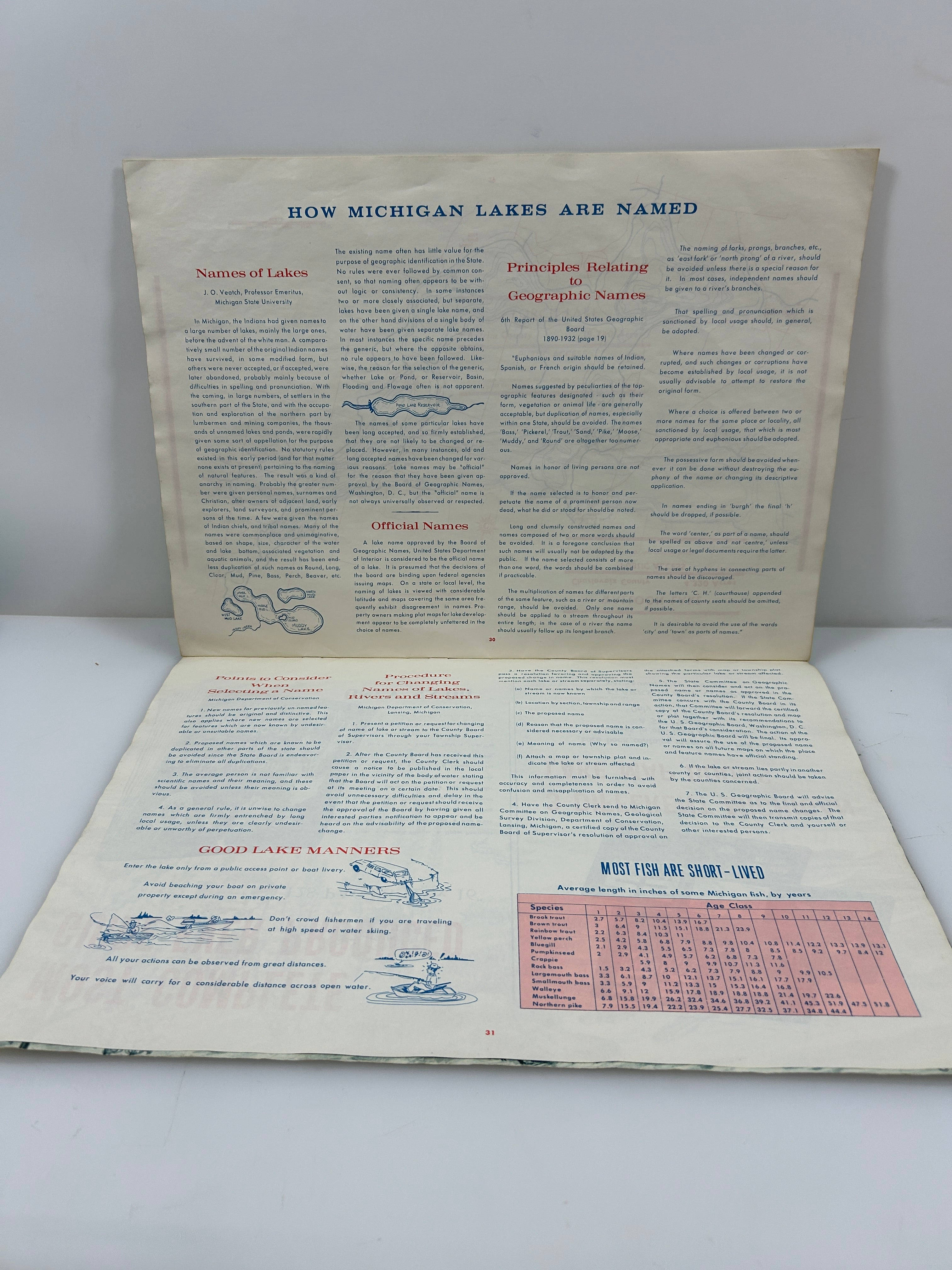 Lot of 3 Michigan Hydrographic Lake Maps-Southern, Central & UP 1965 SC