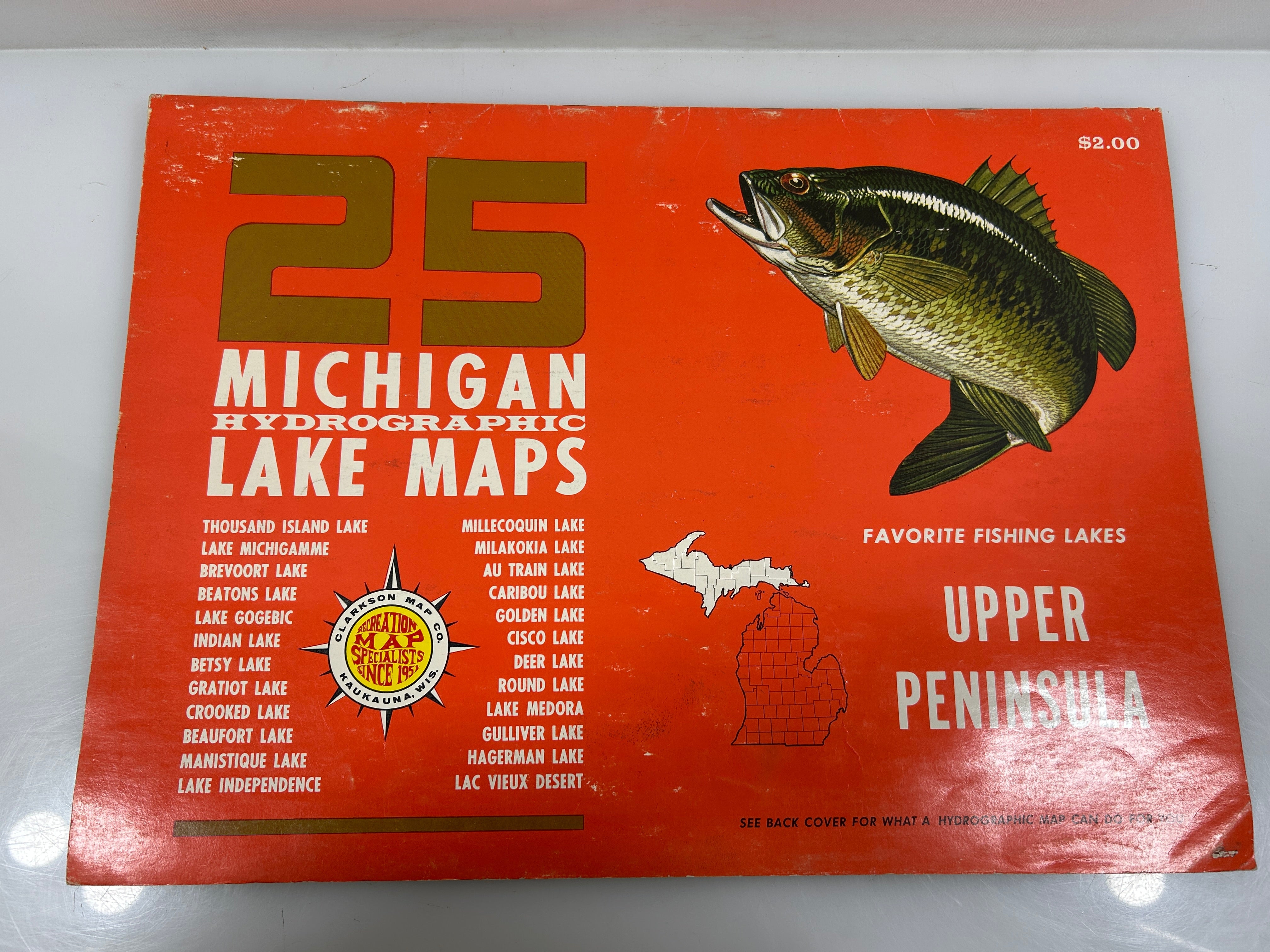 Lot of 3 Michigan Hydrographic Lake Maps-Southern, Central & UP 1965 SC