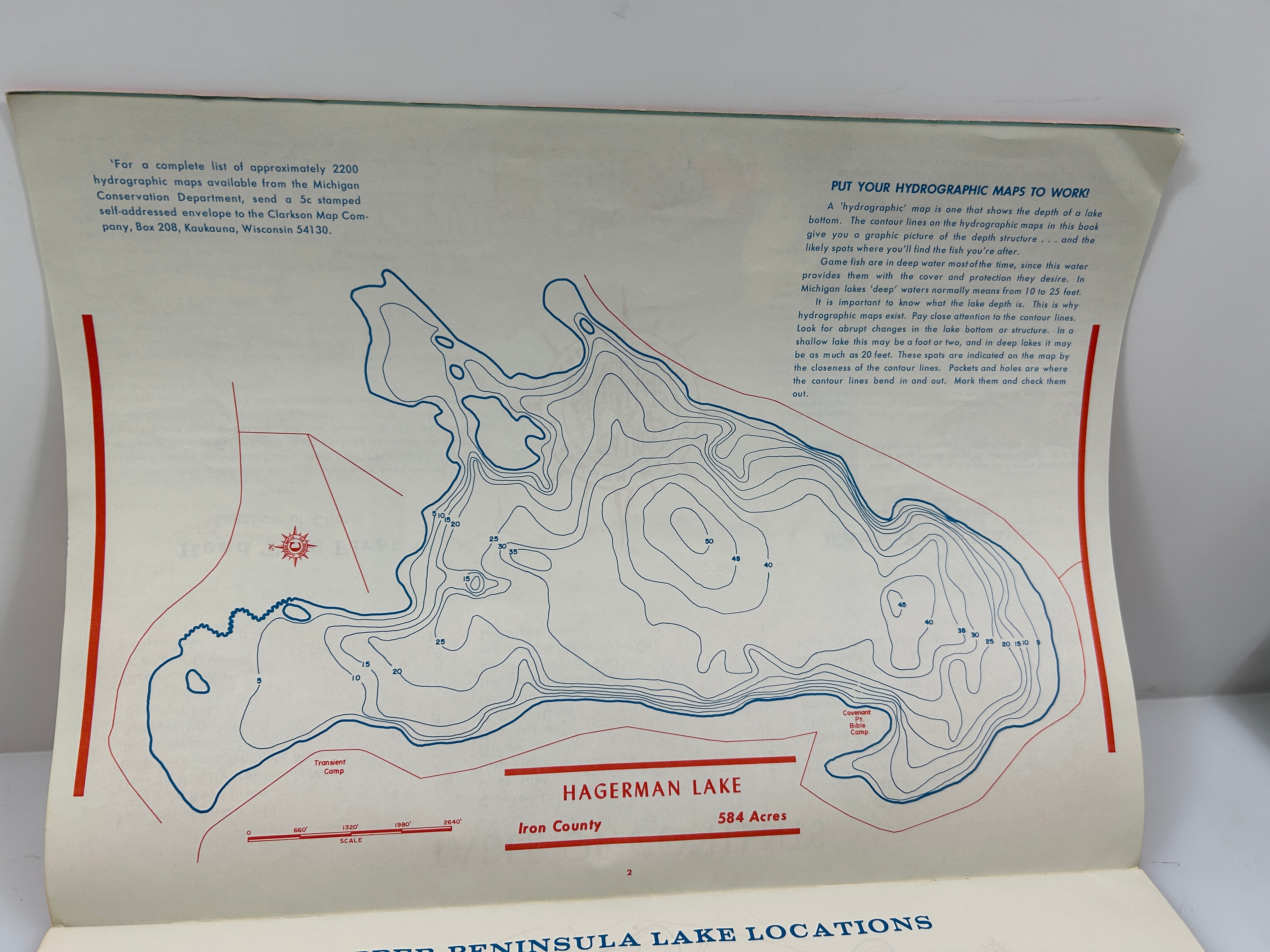 Lot of 3 Michigan Hydrographic Lake Maps-Southern, Central & UP 1965 SC