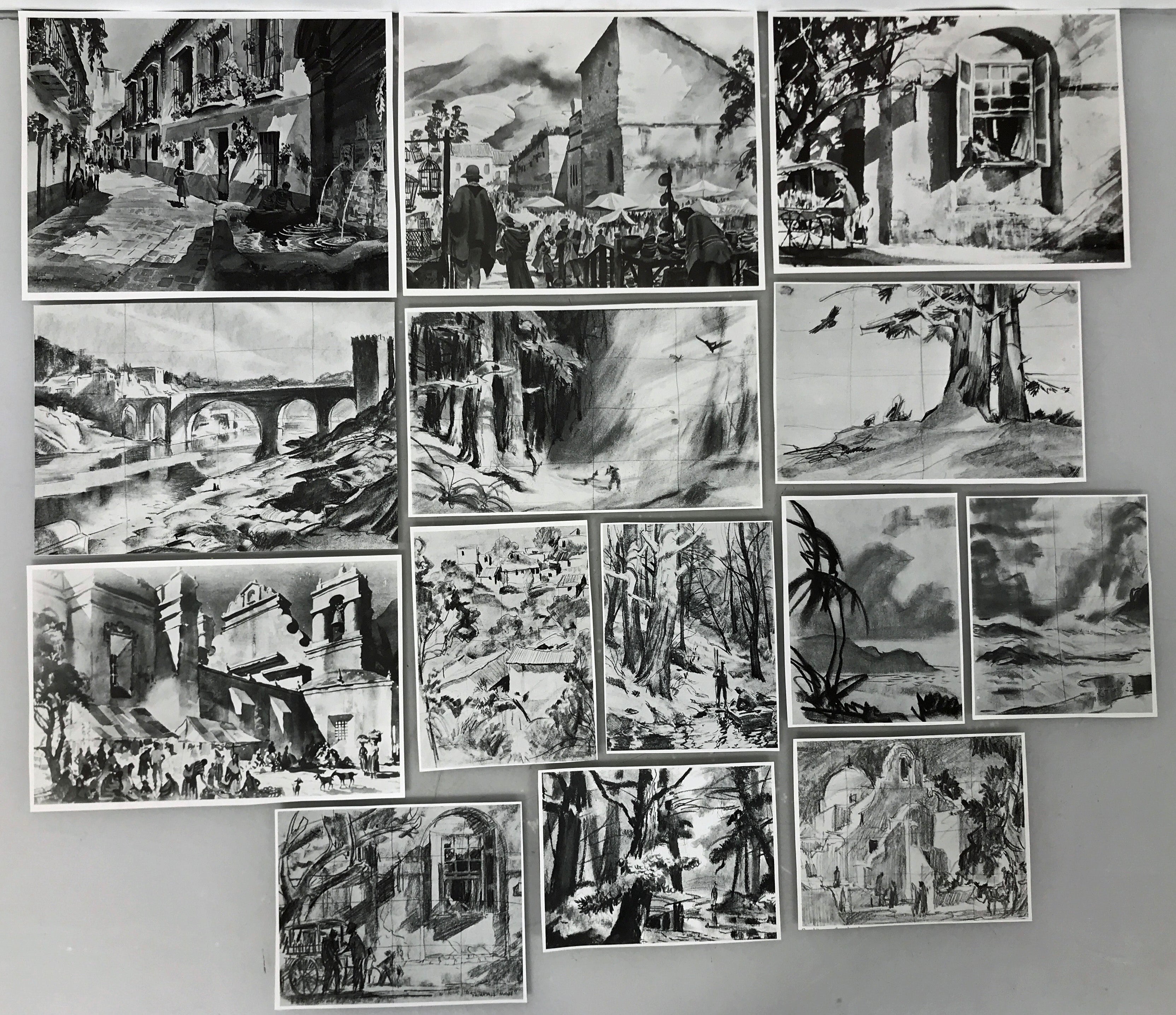 Set of Black and White Watercolor Prints by John Pike