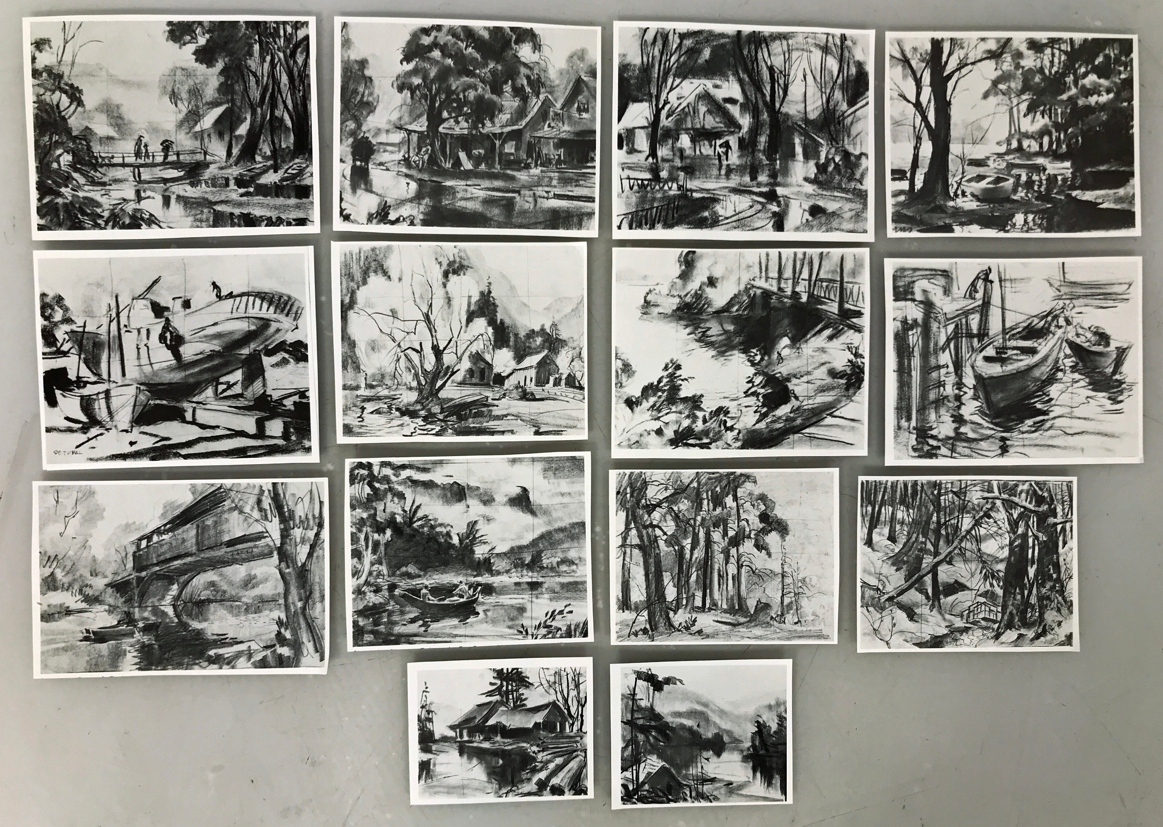 Set of Black and White Watercolor Prints by John Pike