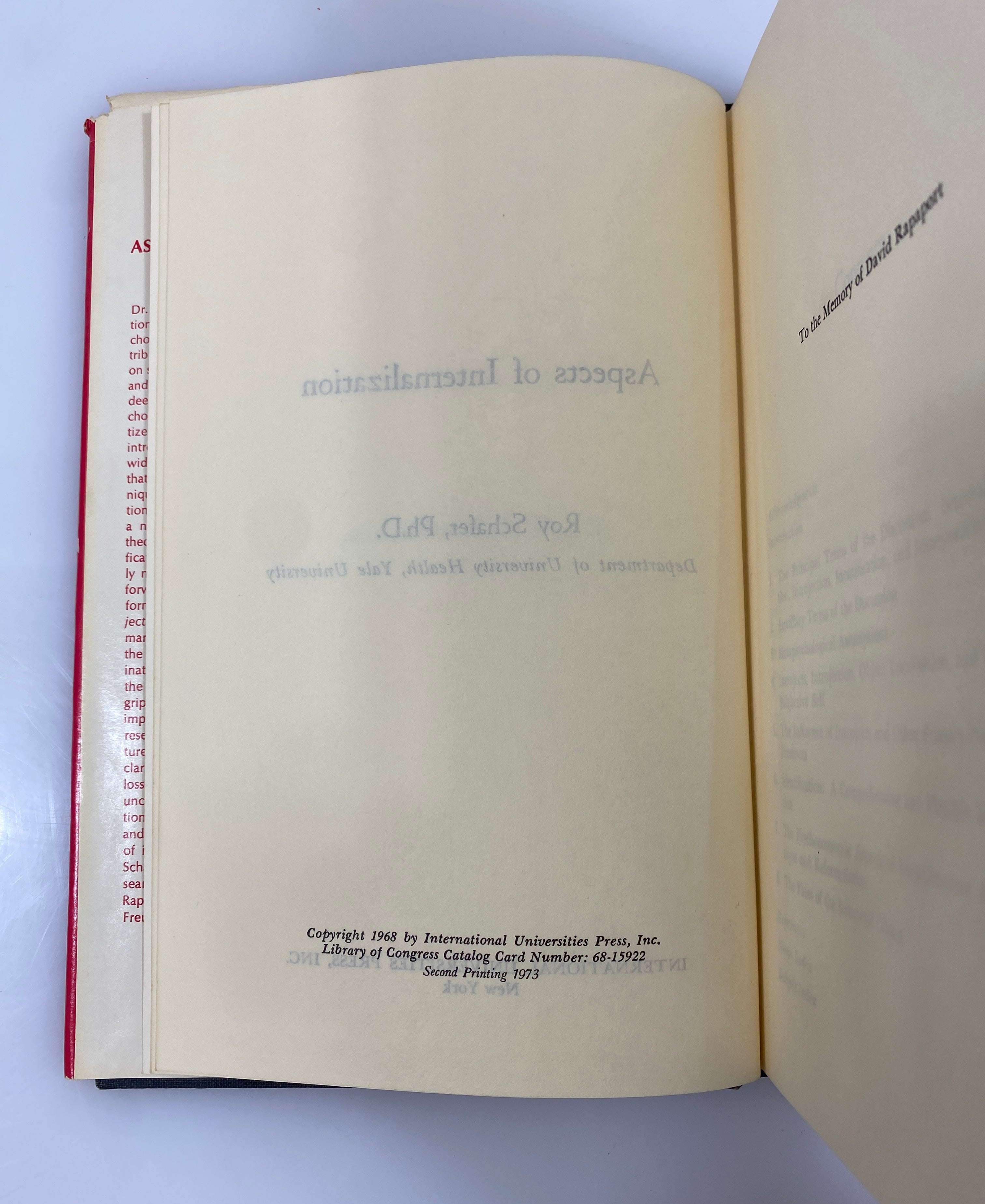 Aspects of Internalization by Roy Schafer 1973 Second Printing HC DJ