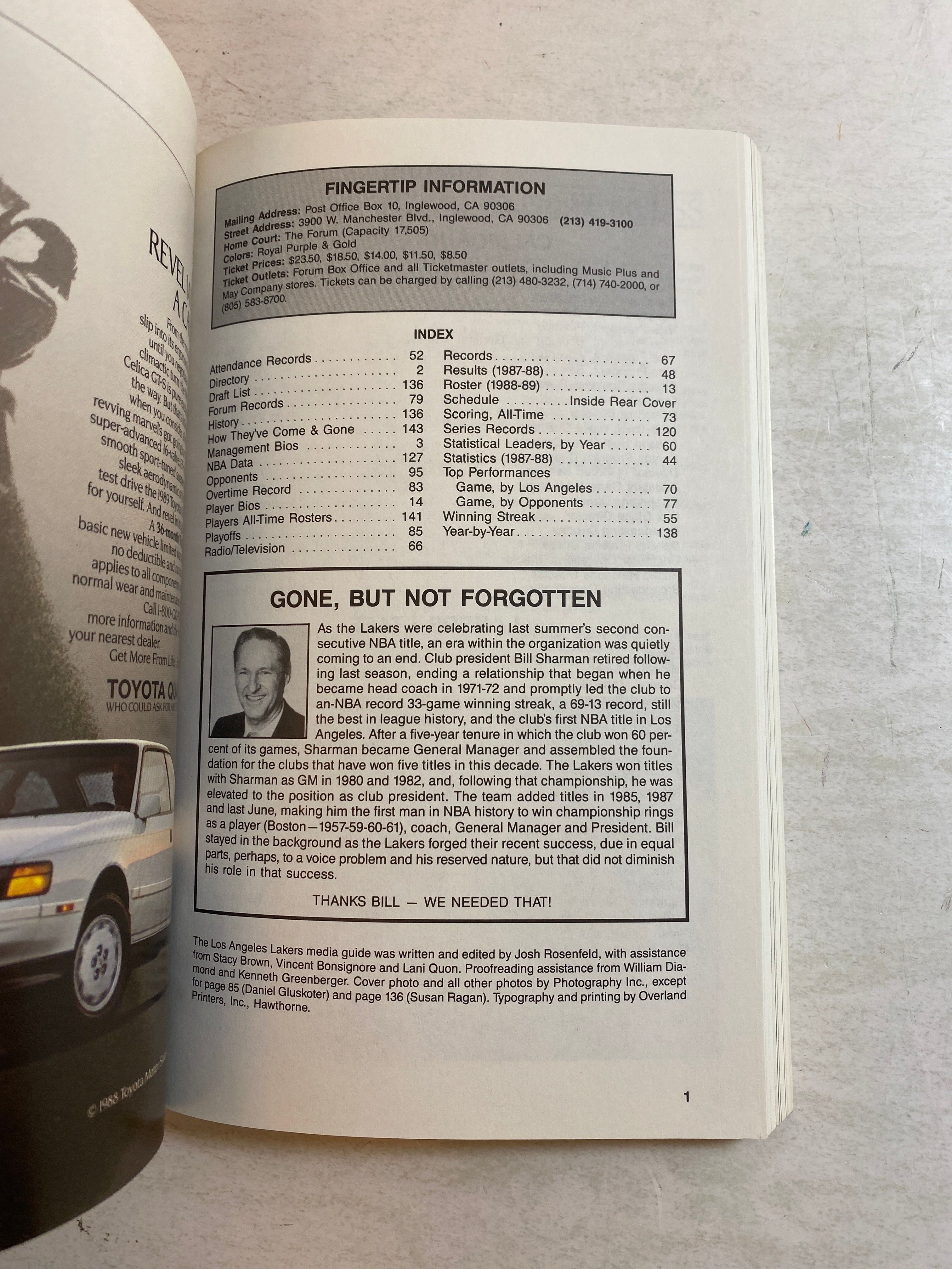 LA Lakers NBA Media Guide 1988-1989 Kareem Abdul-Jabbar