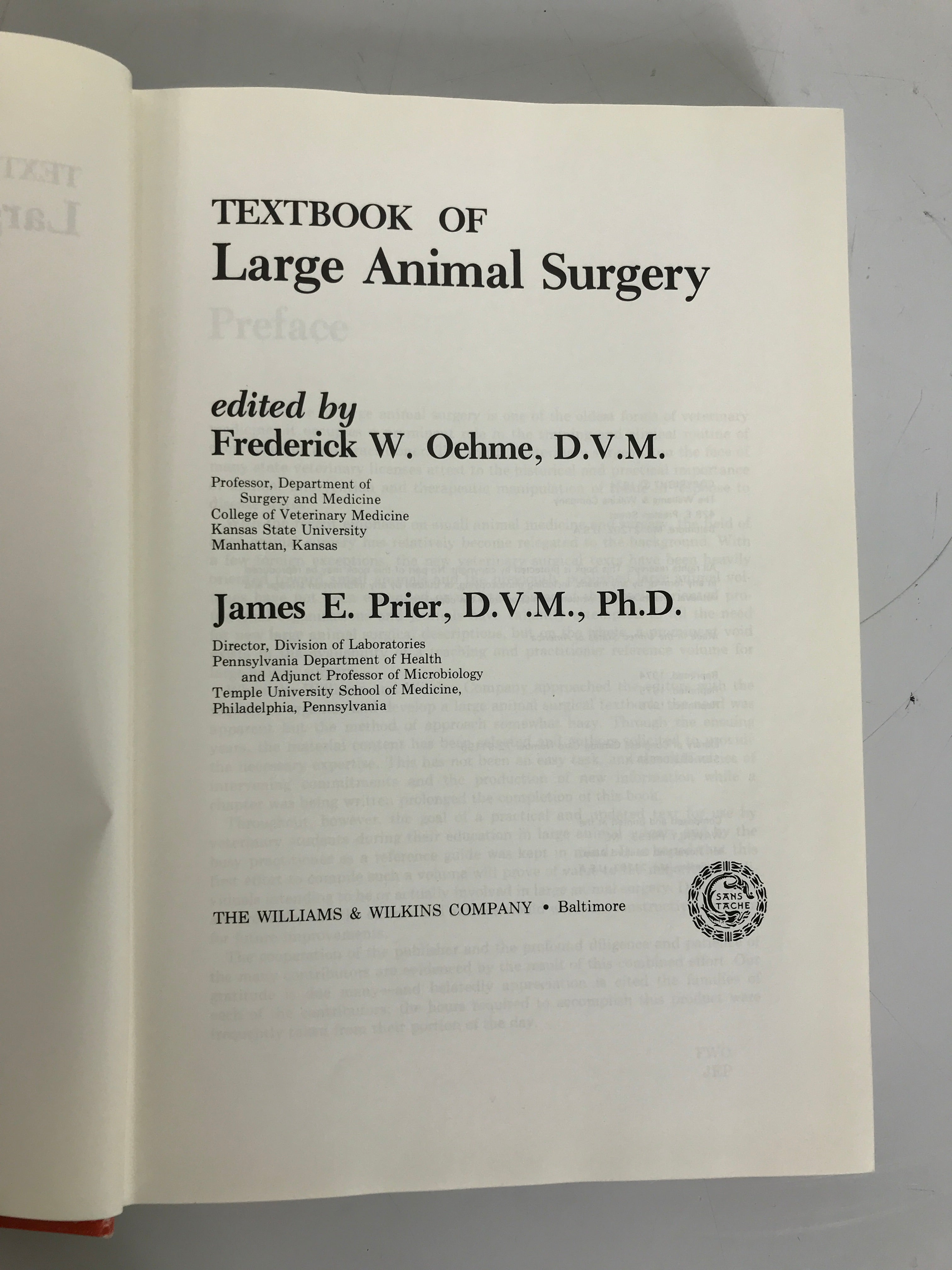 Textbook of Large Animal Surgery by Oehme & Prier First Edition 1976 Reprint HC