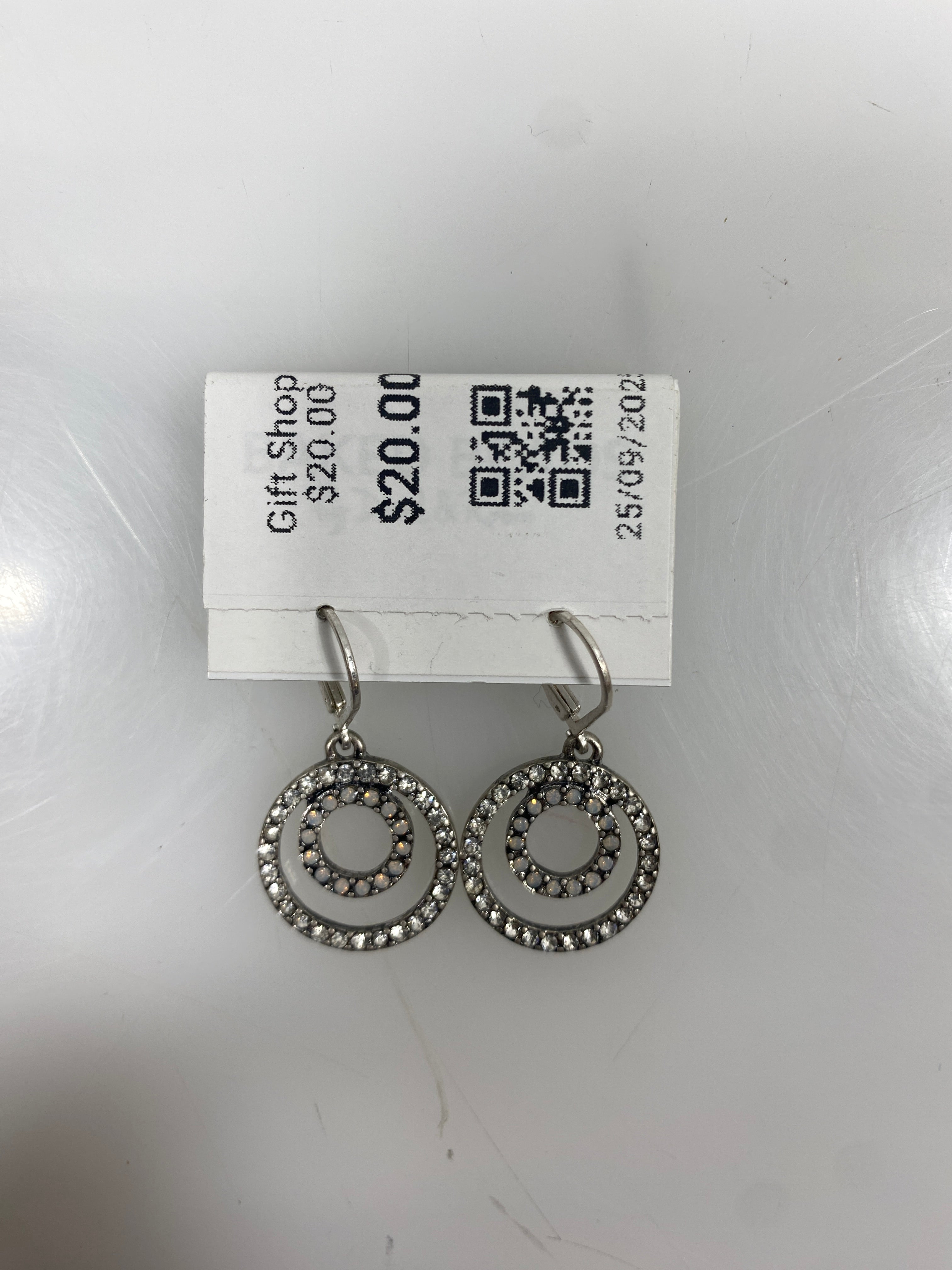 Silver Baked Beads White Crystal Spiral Earrings
