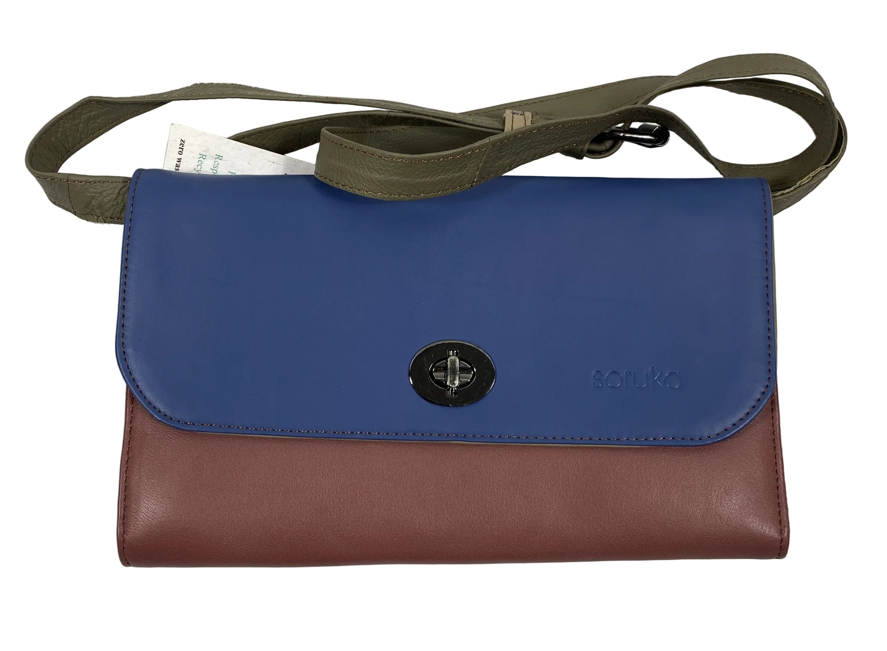 Soruka Maroon and Blue Leather Ellen Plain Clutch