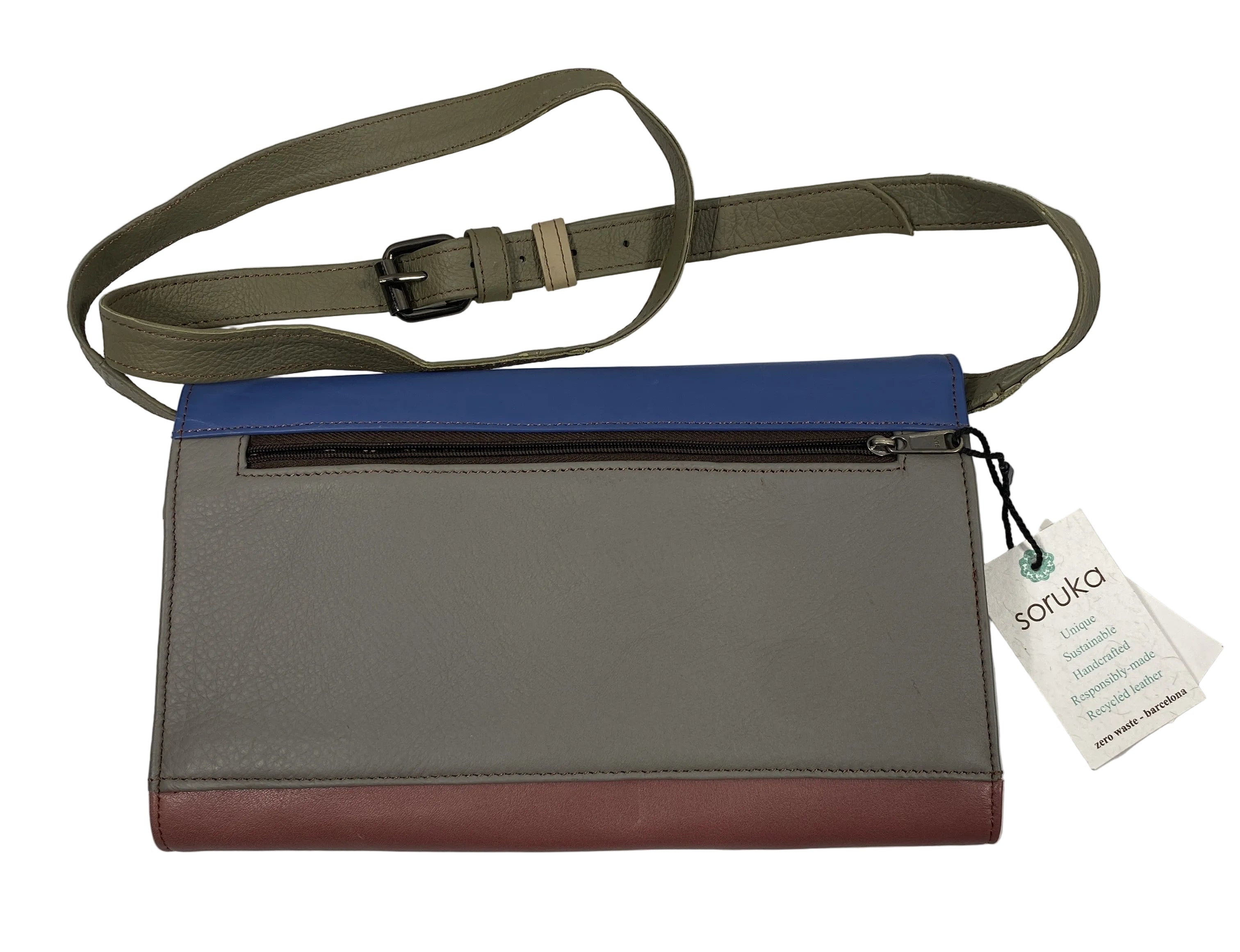 Soruka Maroon and Blue Leather Ellen Plain Clutch