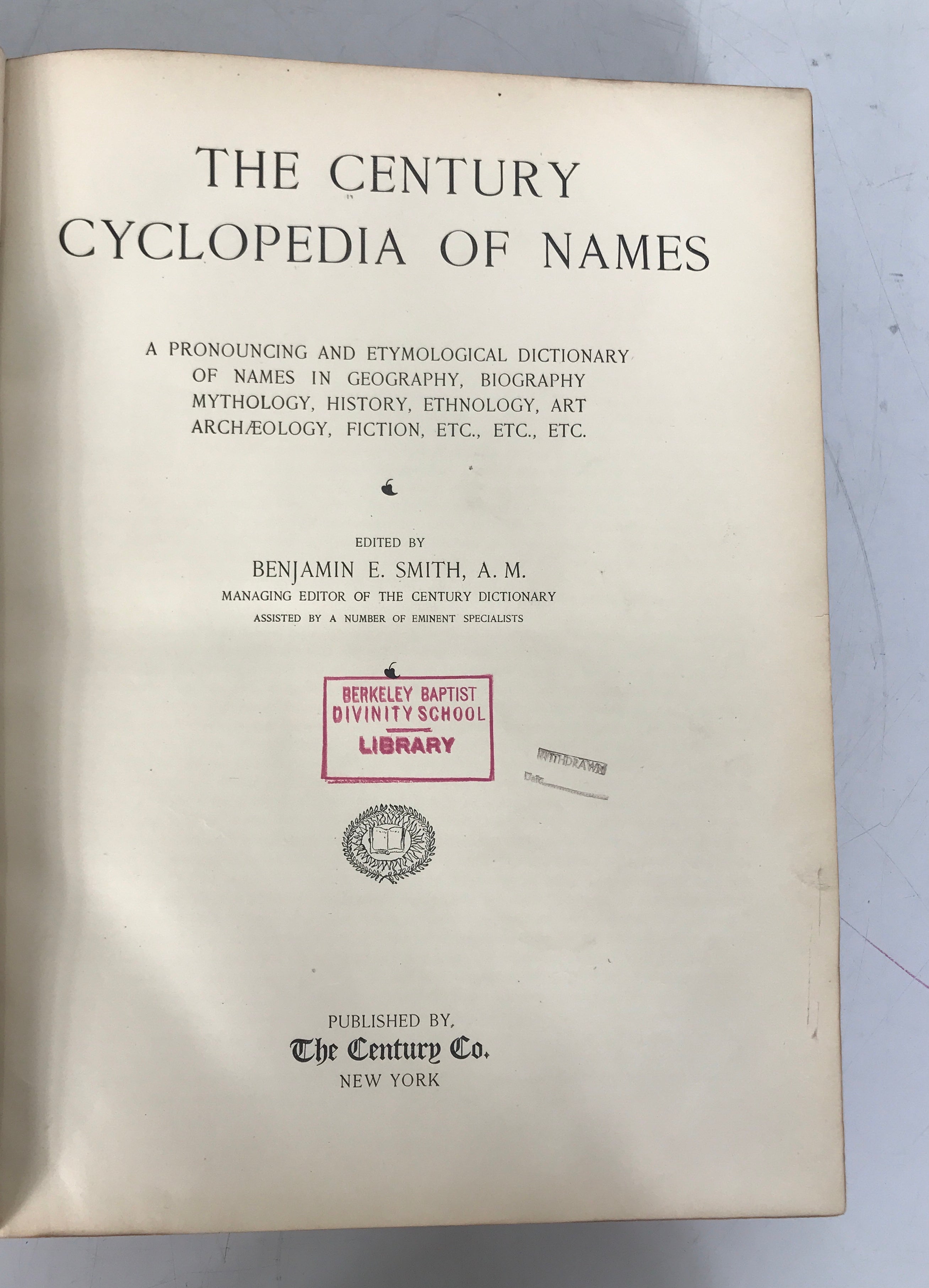 The Century Cyclopedia of Names Benjamin Smith 1894 Antique Leather HC Ex-Lib