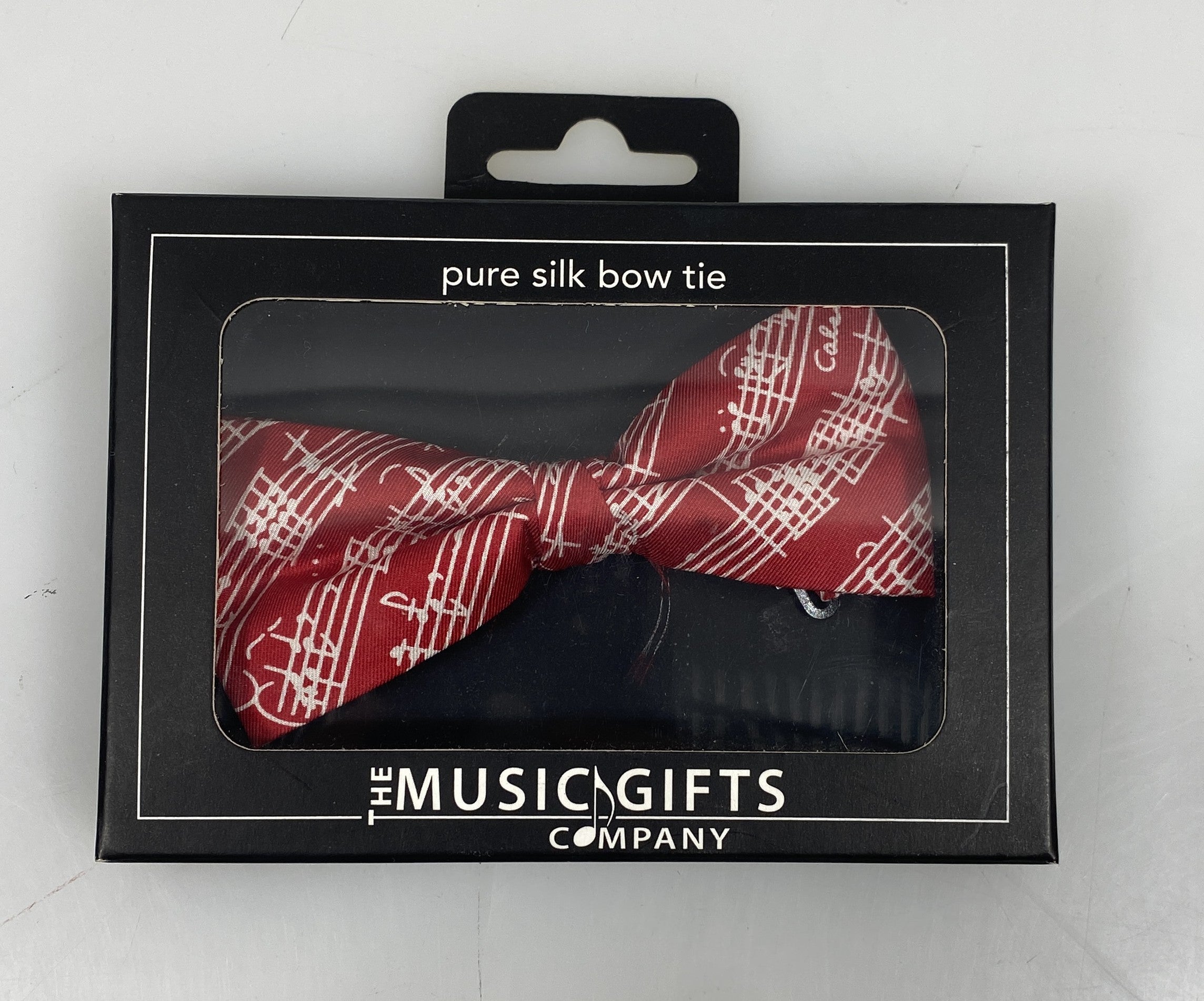 The Music Gifts Company Red And White Mozart Manuscript Silk Bow Tie