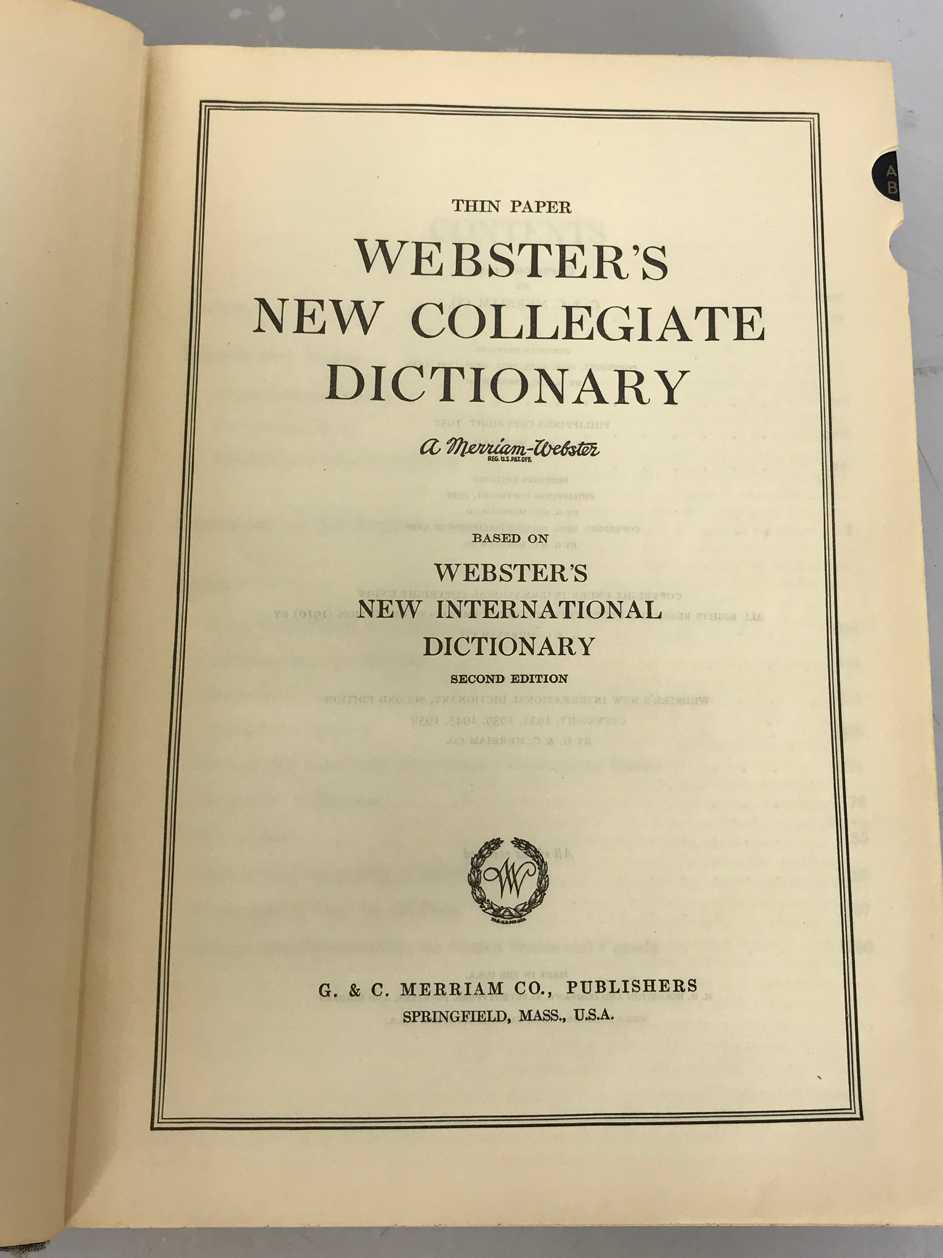 Webster's New Collegiate Dictionary 1951 HC Vintage