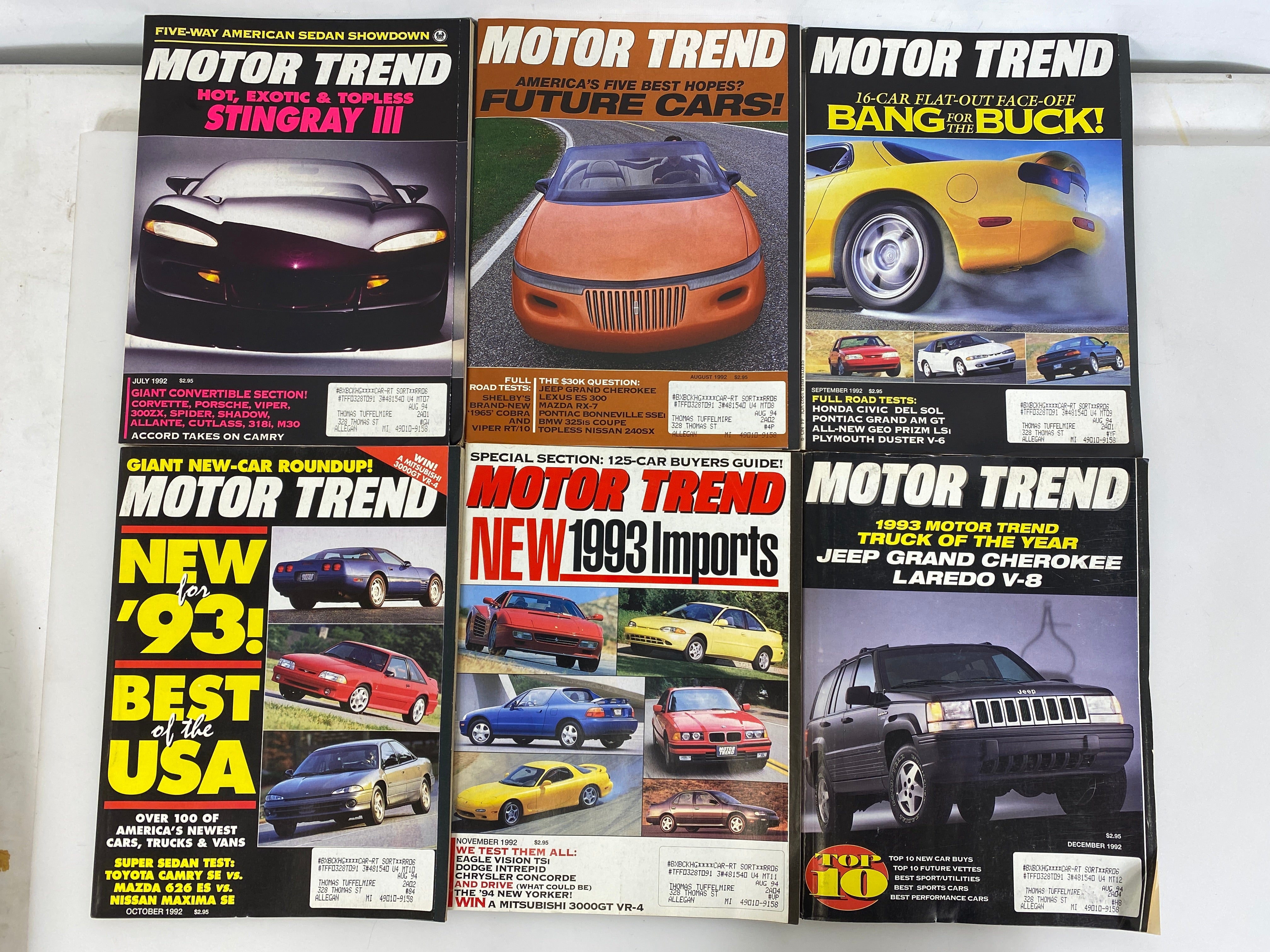 Lot of 12 Vintage Motor Trend Magazines 1992 Complete Year