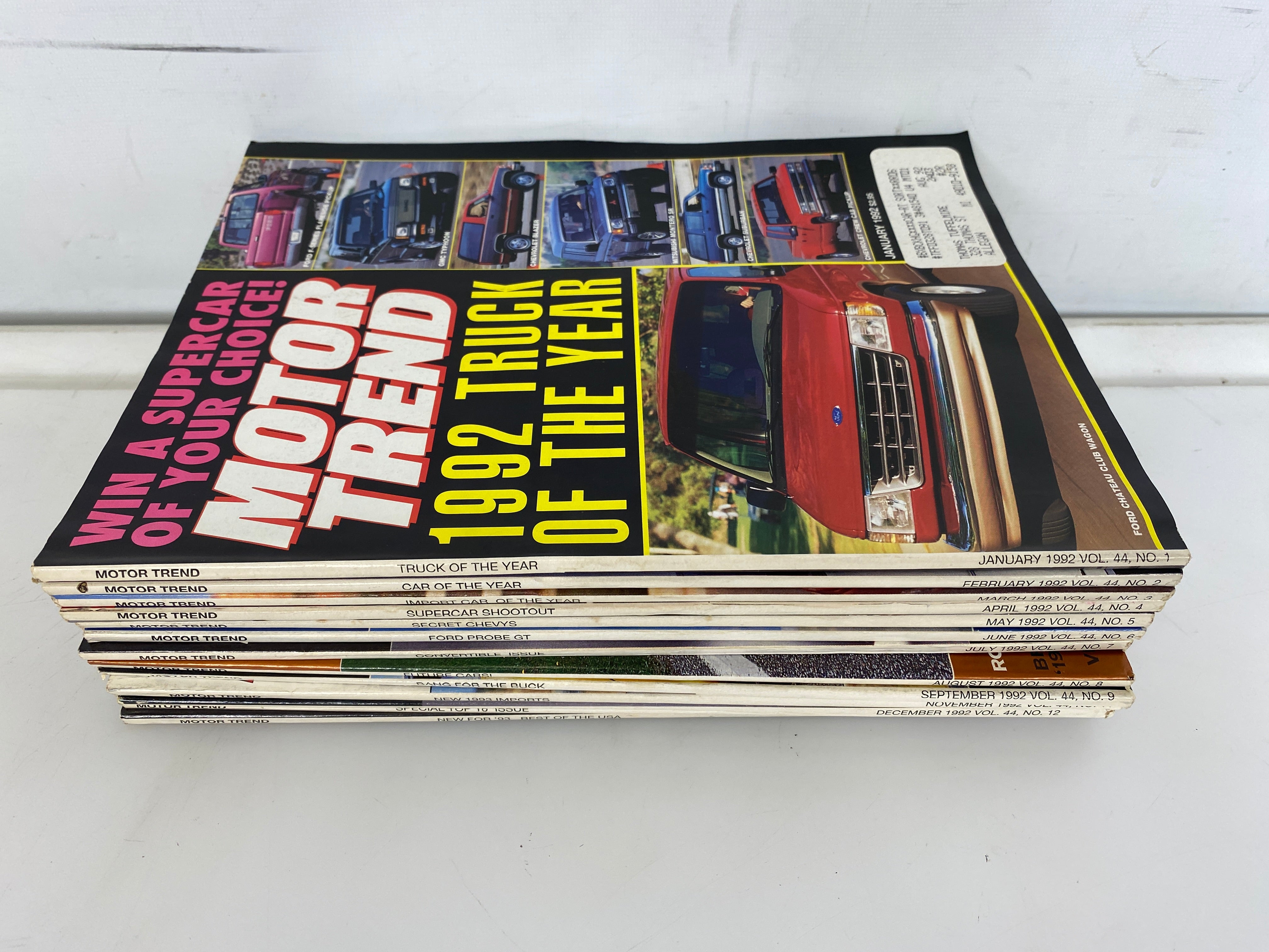 Lot of 12 Vintage Motor Trend Magazines 1992 Complete Year
