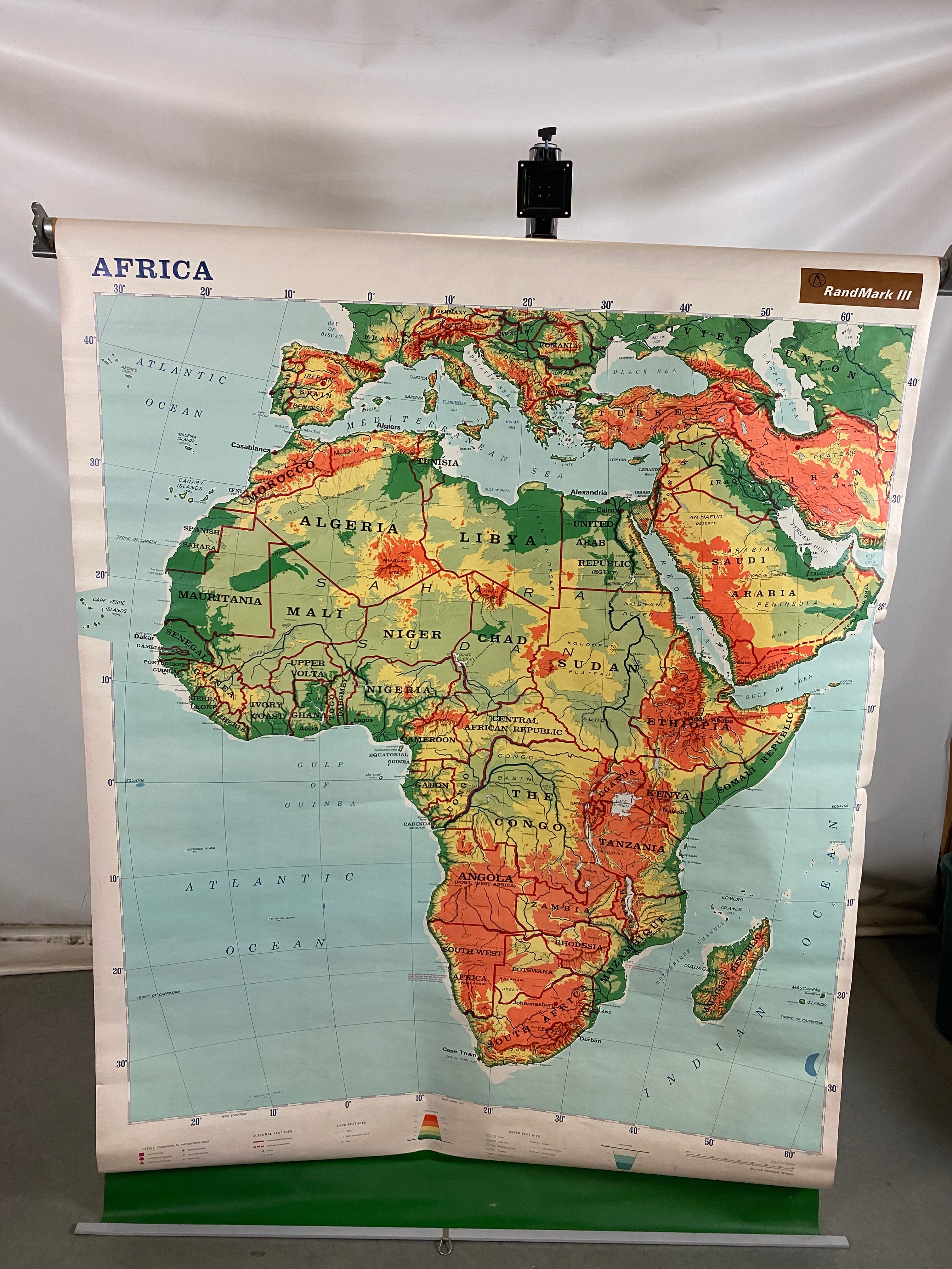 Rand McNally Africa Pull Down Map 1966