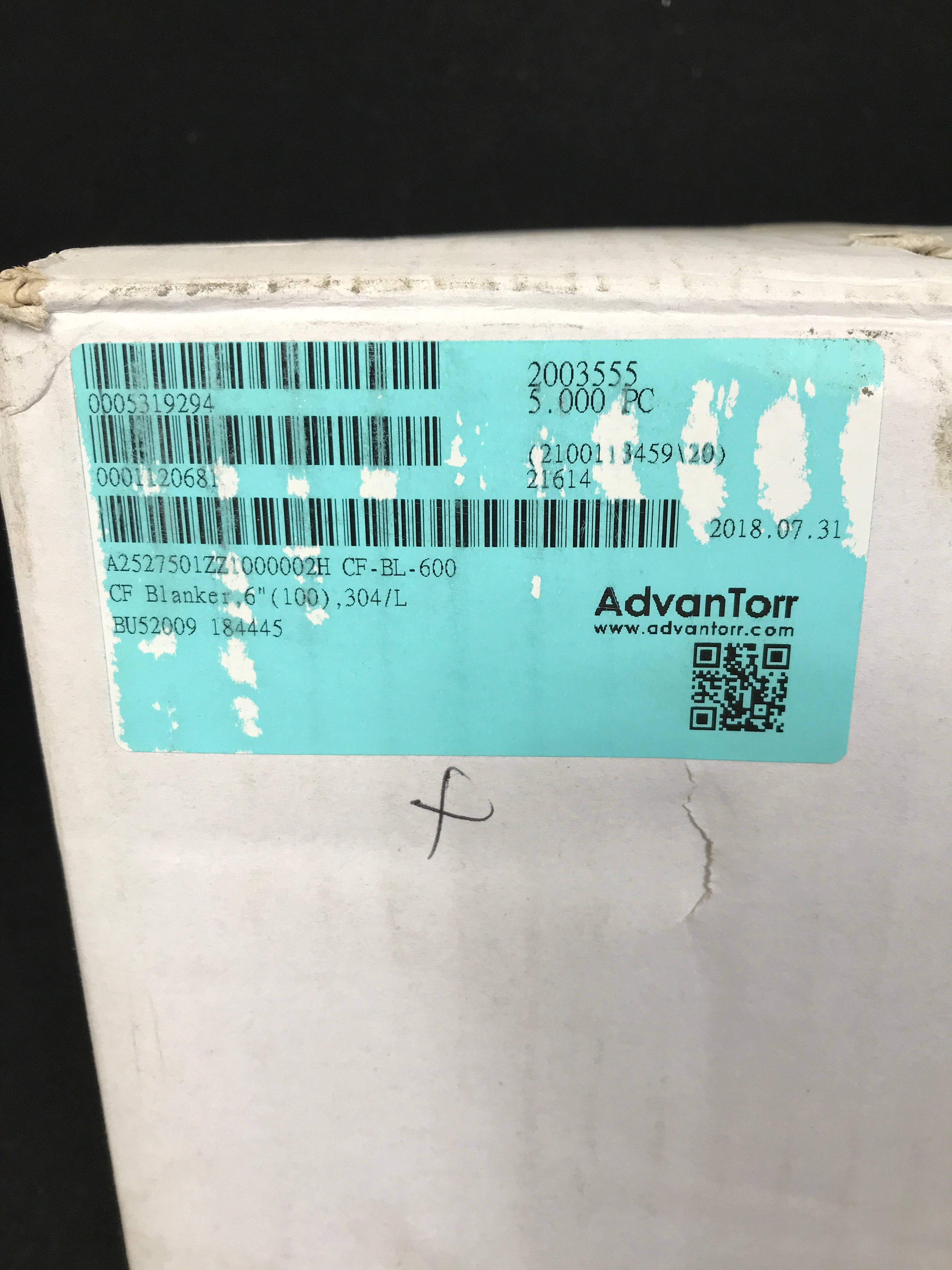 Box of 5 AdvanTorr 6" Conflat Blank Flanges CF-BL-600 *NEW*