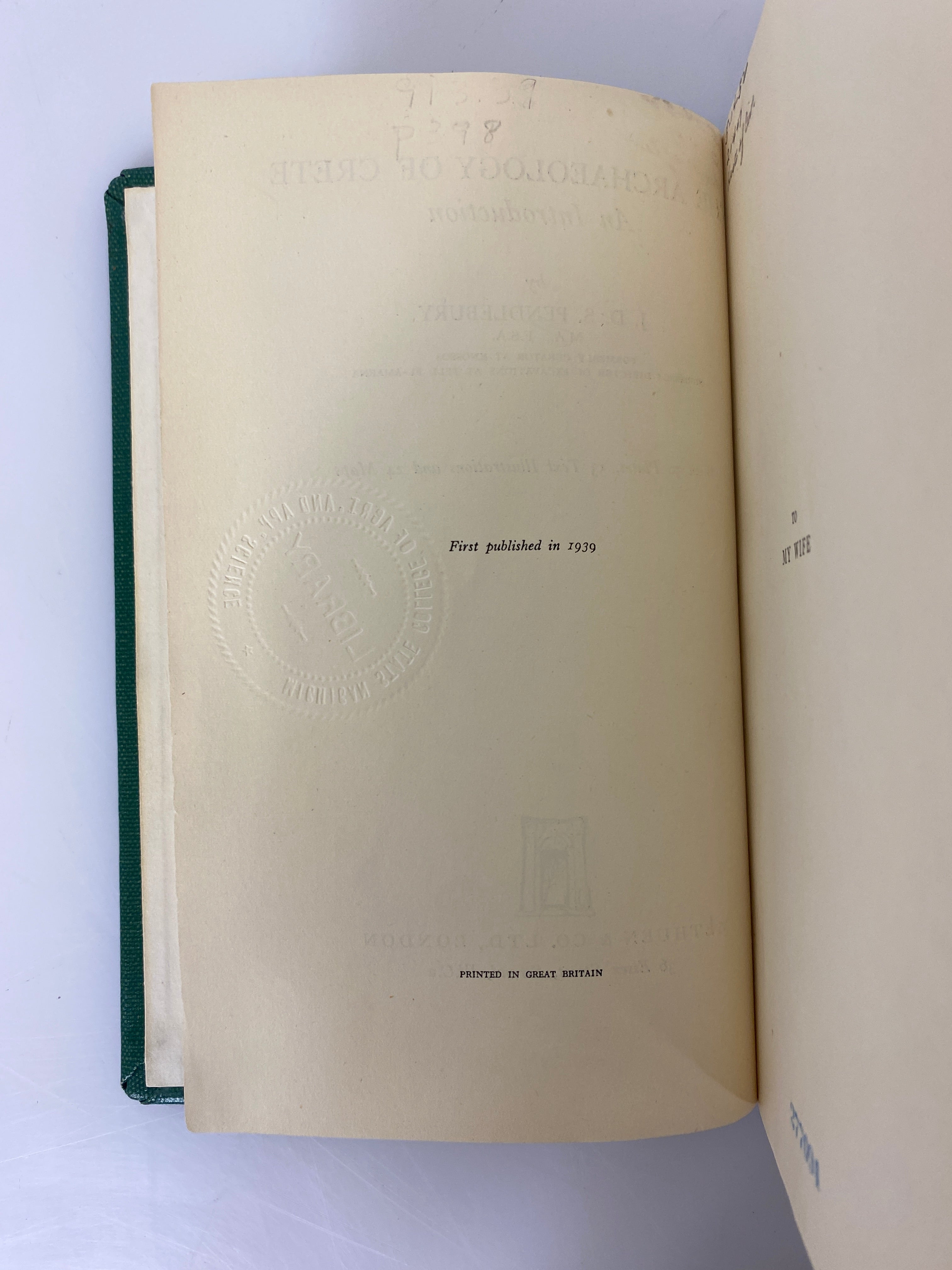The Archaeology of Crete by Pendlebury Ex-library 1939 HC