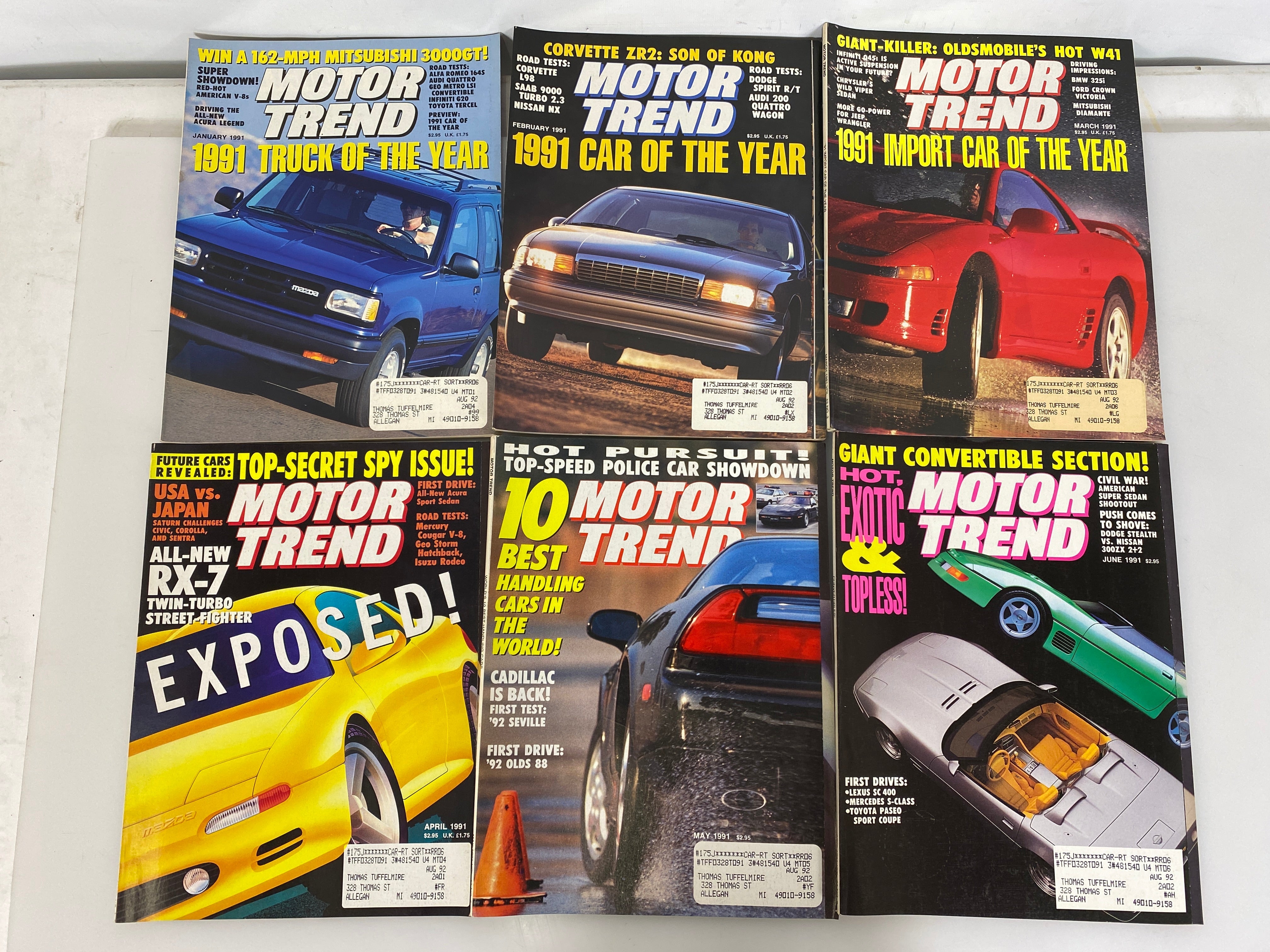 Lot of 13 Vintage Motor Trend Magazines 1991 Complete Year
