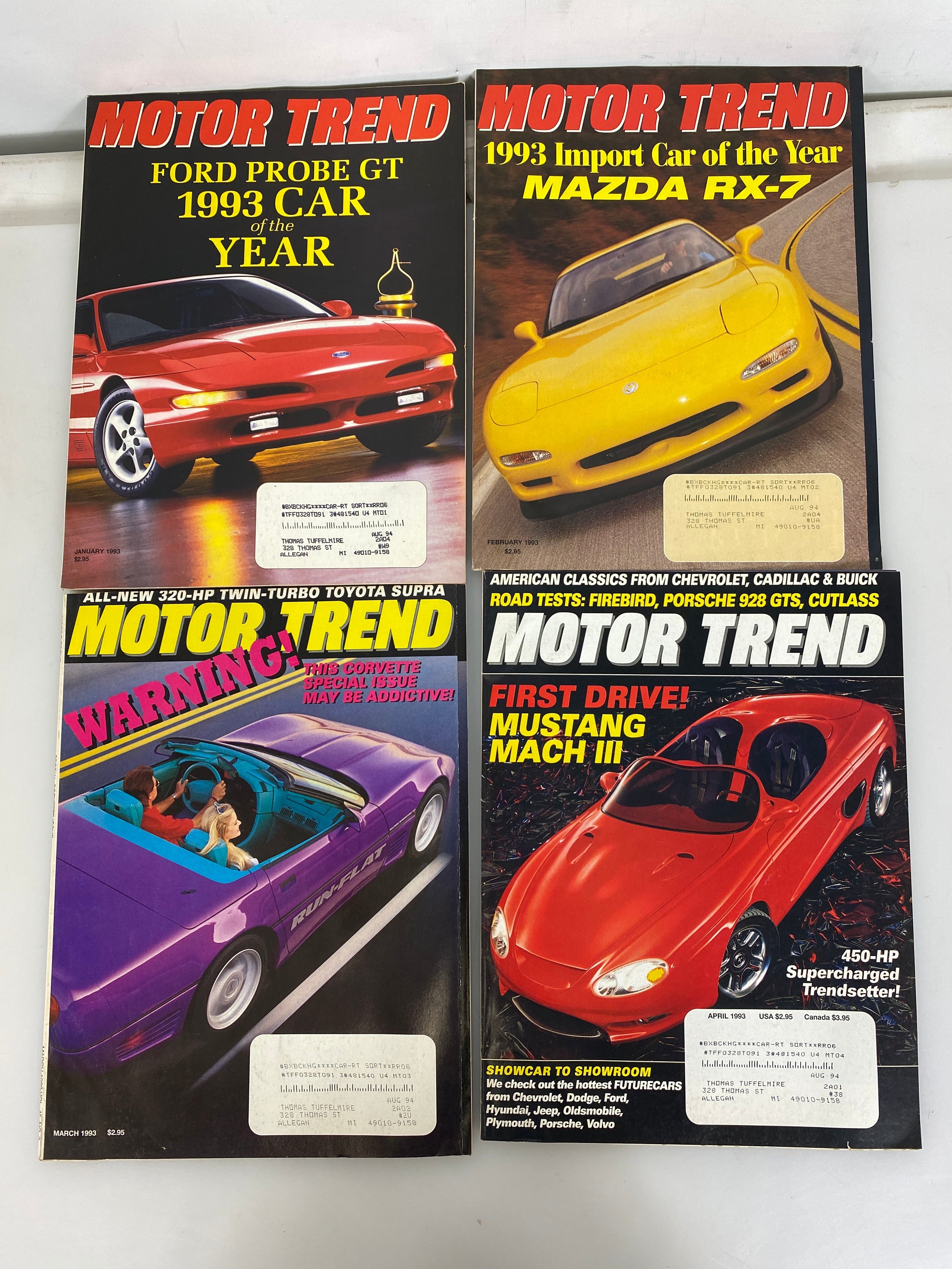 Lot of 8 Vintage Motor Trend Magazines 1993