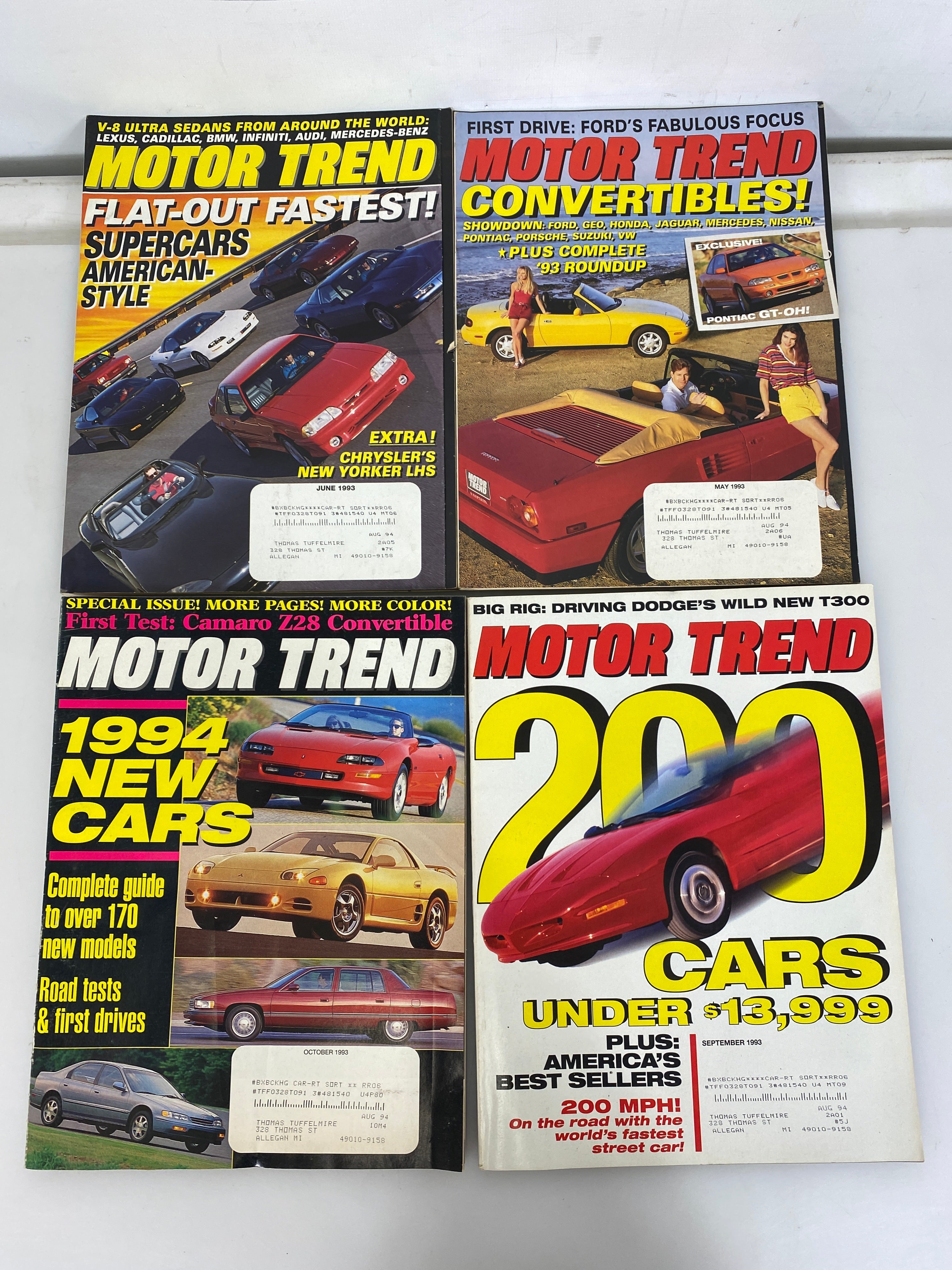 Lot of 8 Vintage Motor Trend Magazines 1993
