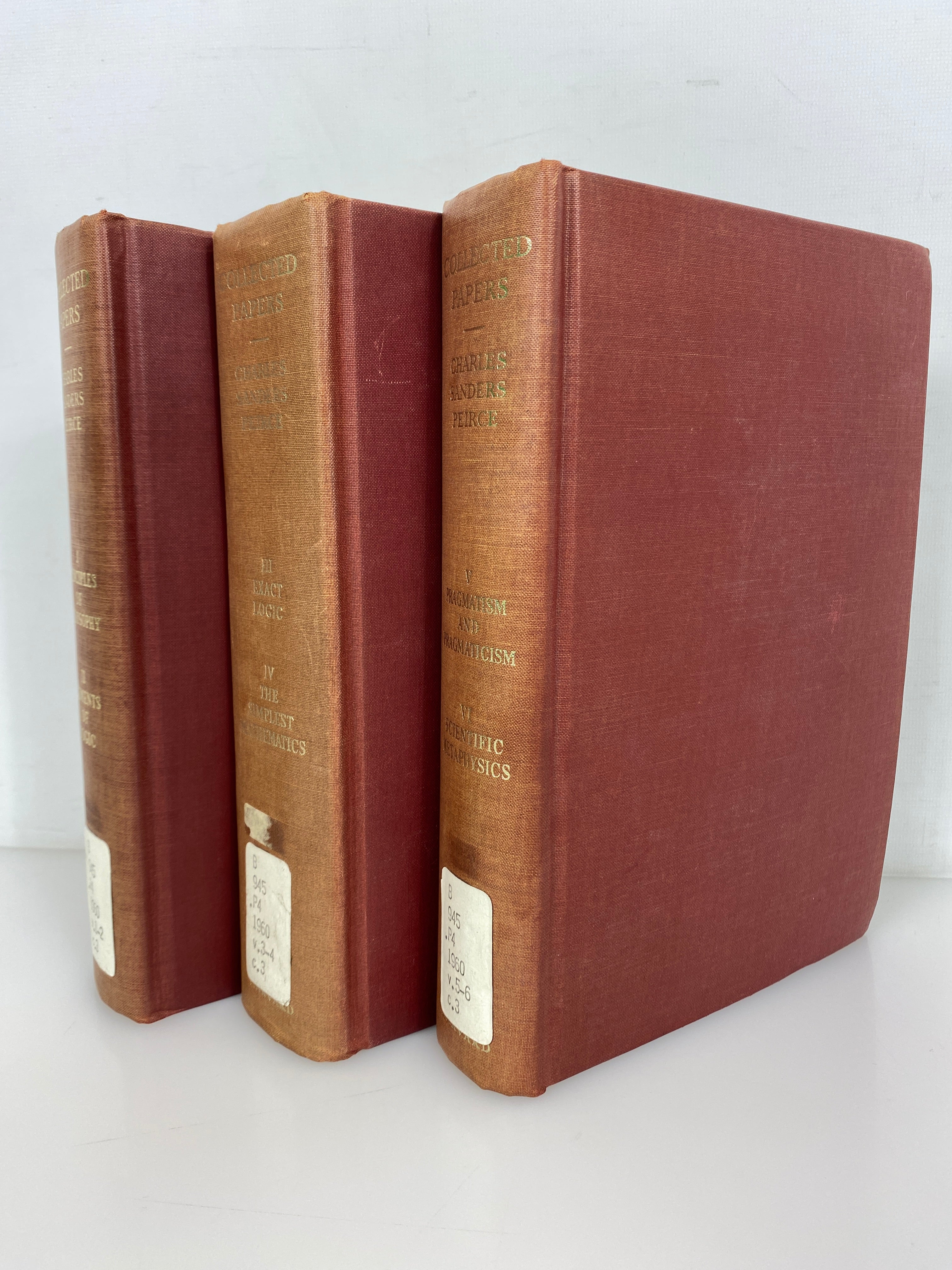 3 Vols: Collected Papers of Charles Sanders Peirce 1965 Ex-Library HC