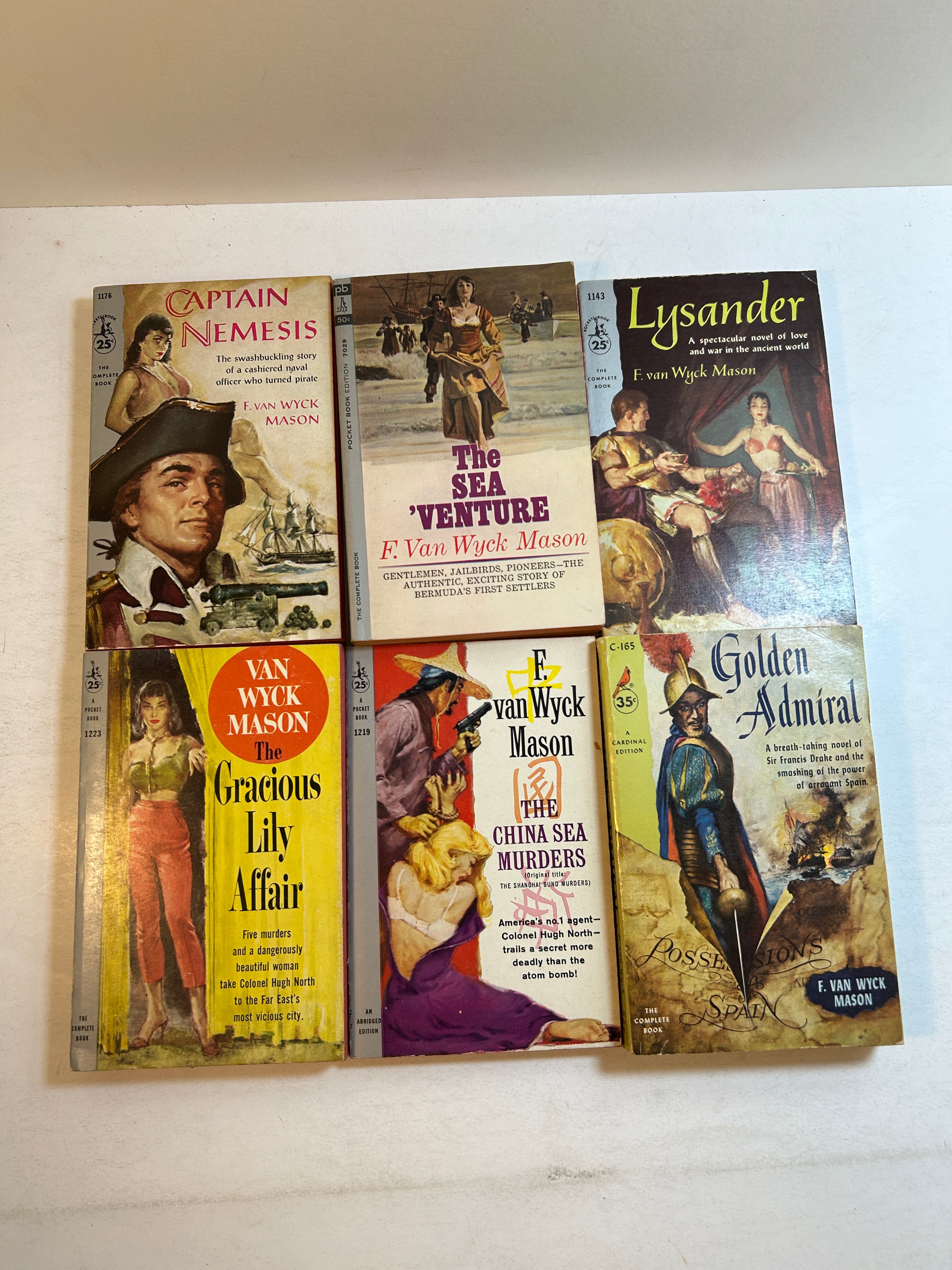 Lot of 6 F. Van Wyck Mason 1st Print Pocket Books/Cardinal 1956-63 SC