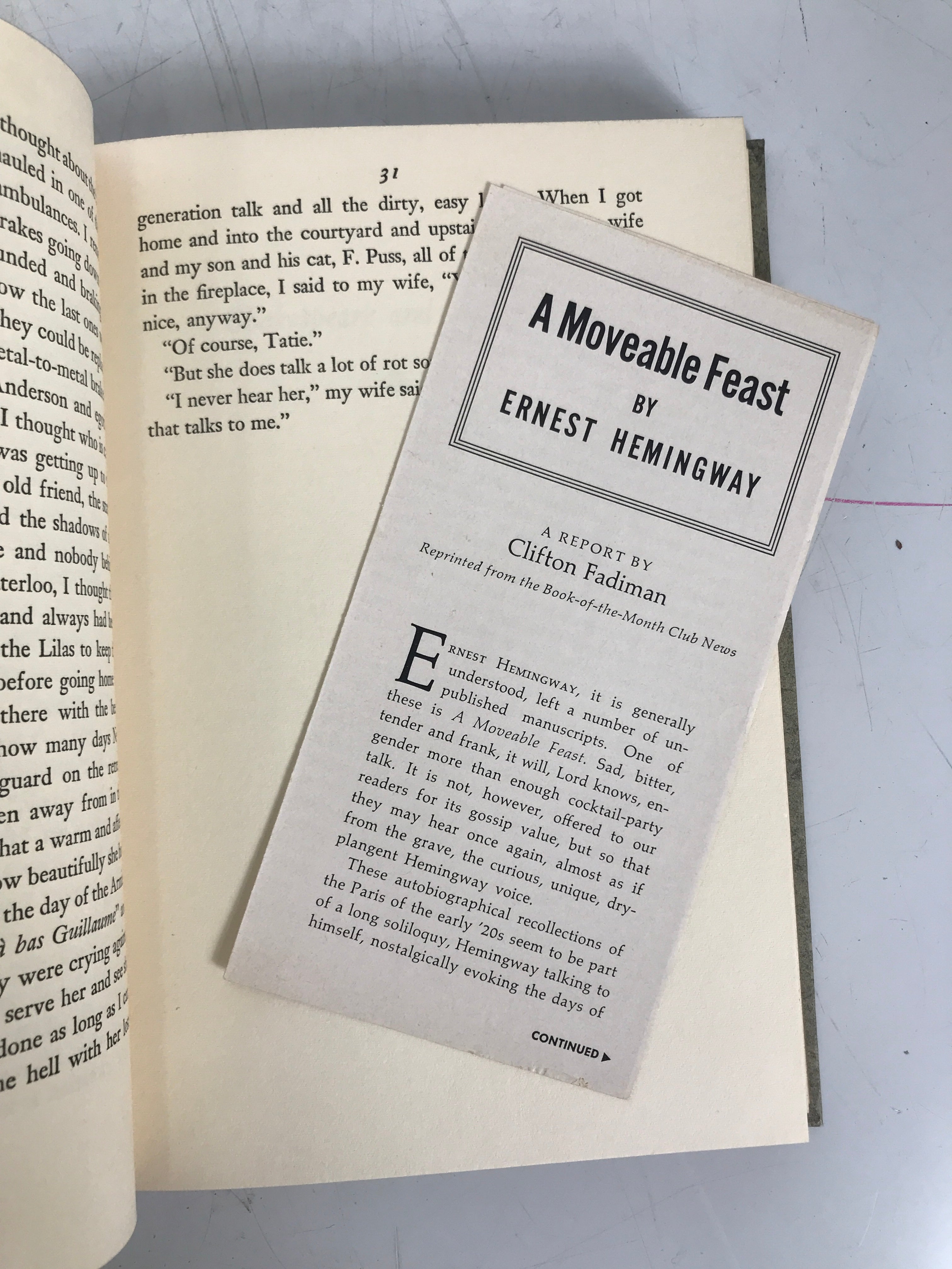 A Moveable Feast Ernest Hemingway 1964 HC Charles Scribner's Sons