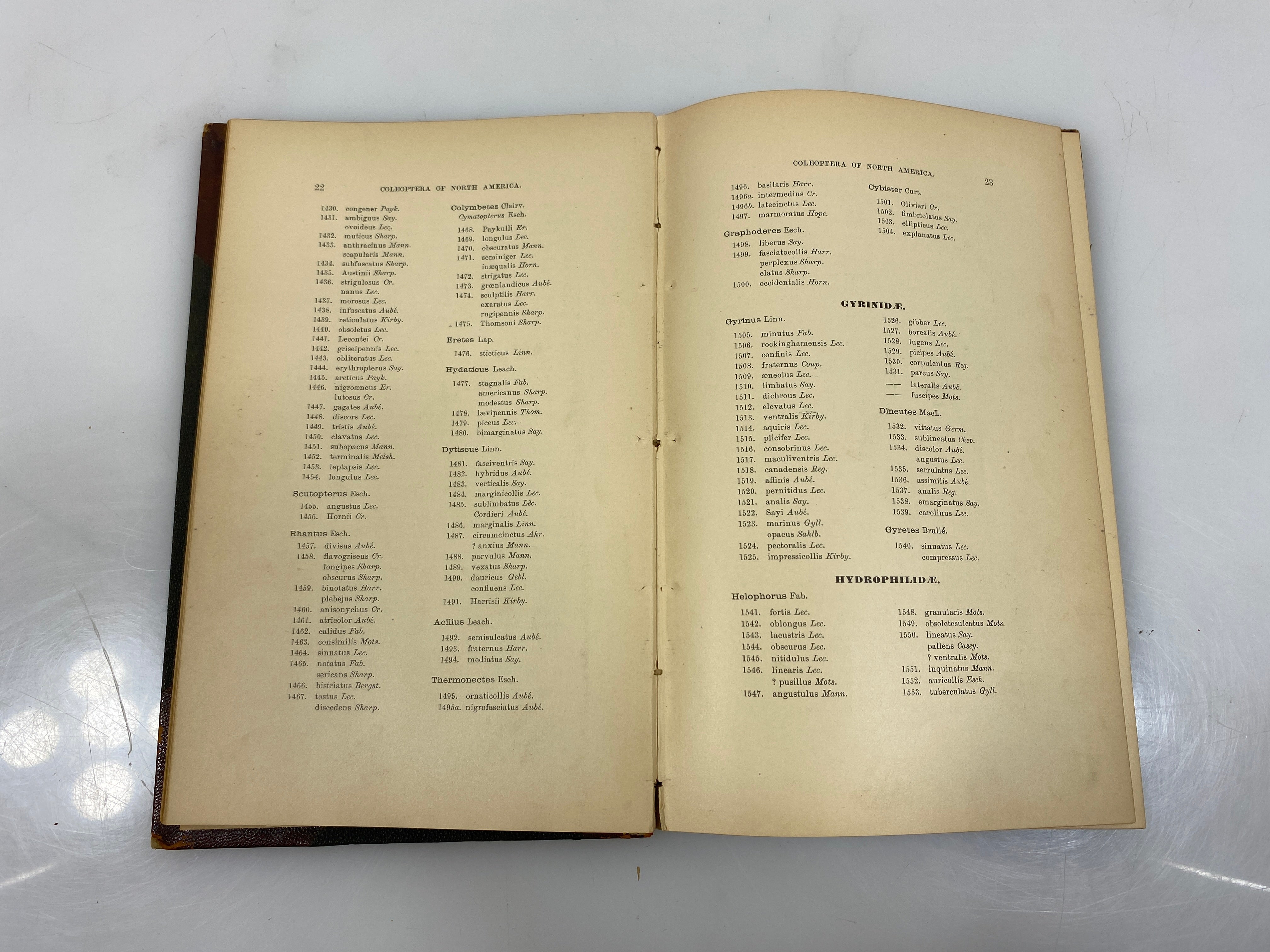 List of the Coleoptera of America North of Mexico by Henshaw Ex-library 1885 HC