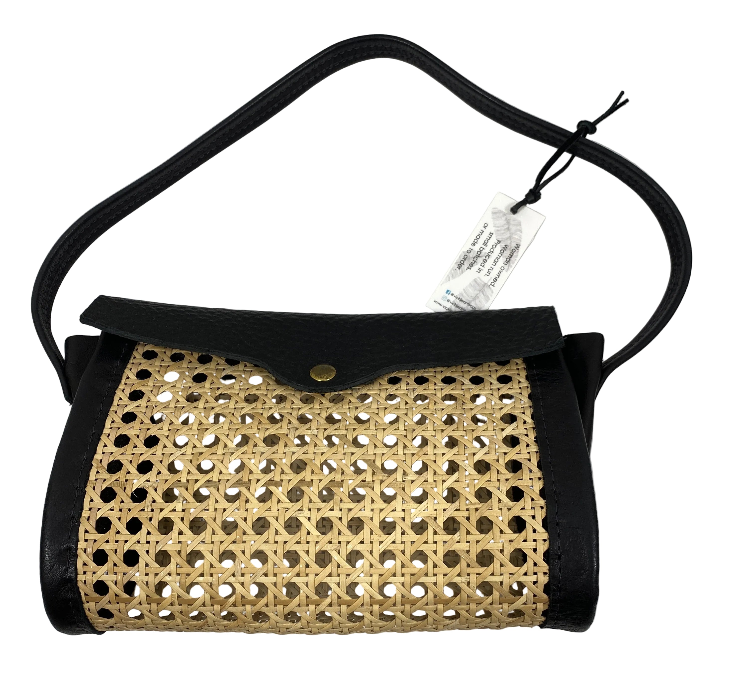 Vicki Jean Black Rattan Clutch With Leather