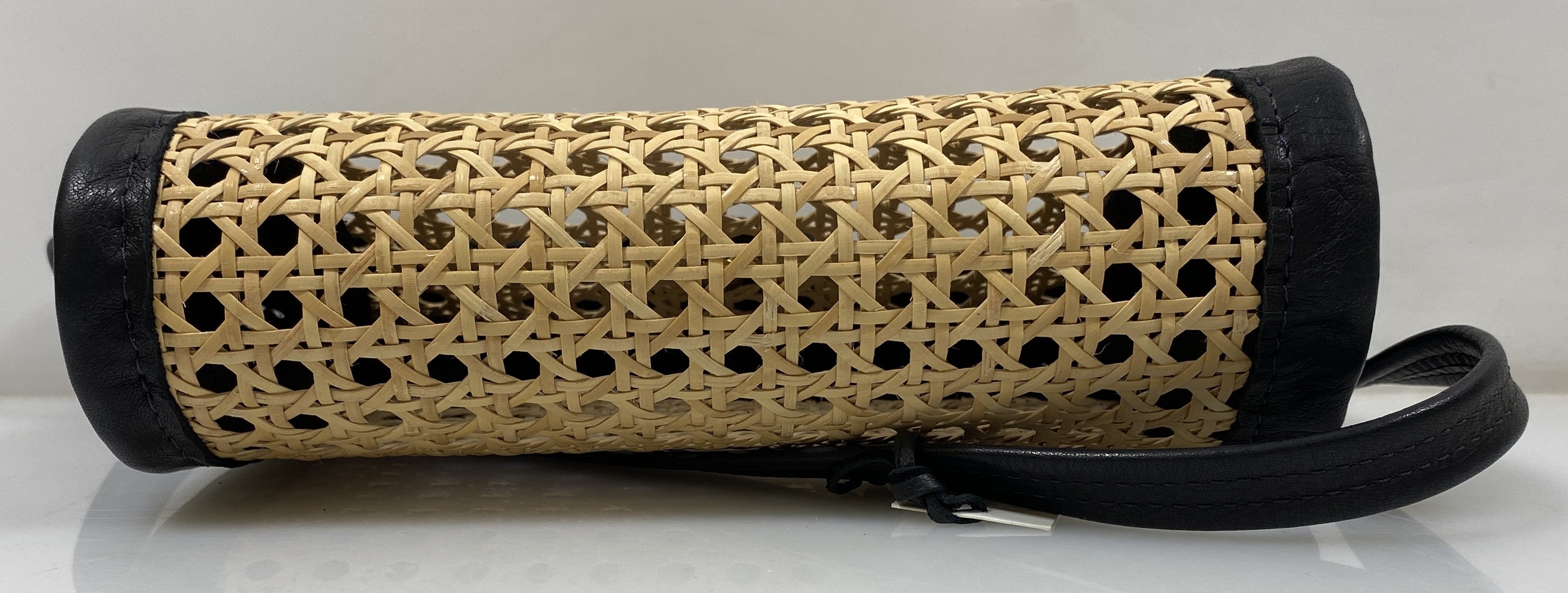 Vicki Jean Black Rattan Clutch With Leather