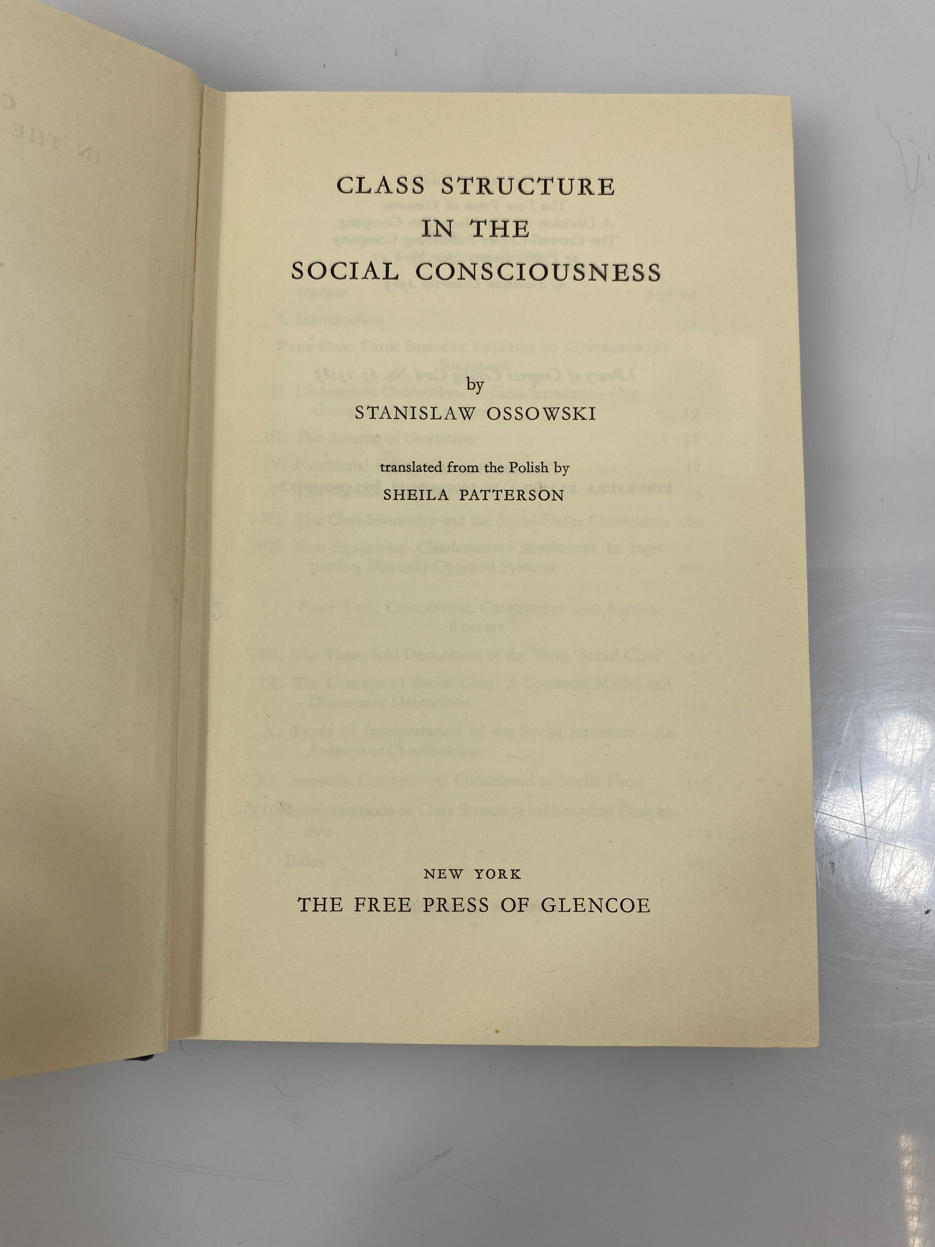 Class Structure in the Social Consciousness by Ossowski Ex-library 1963 HC