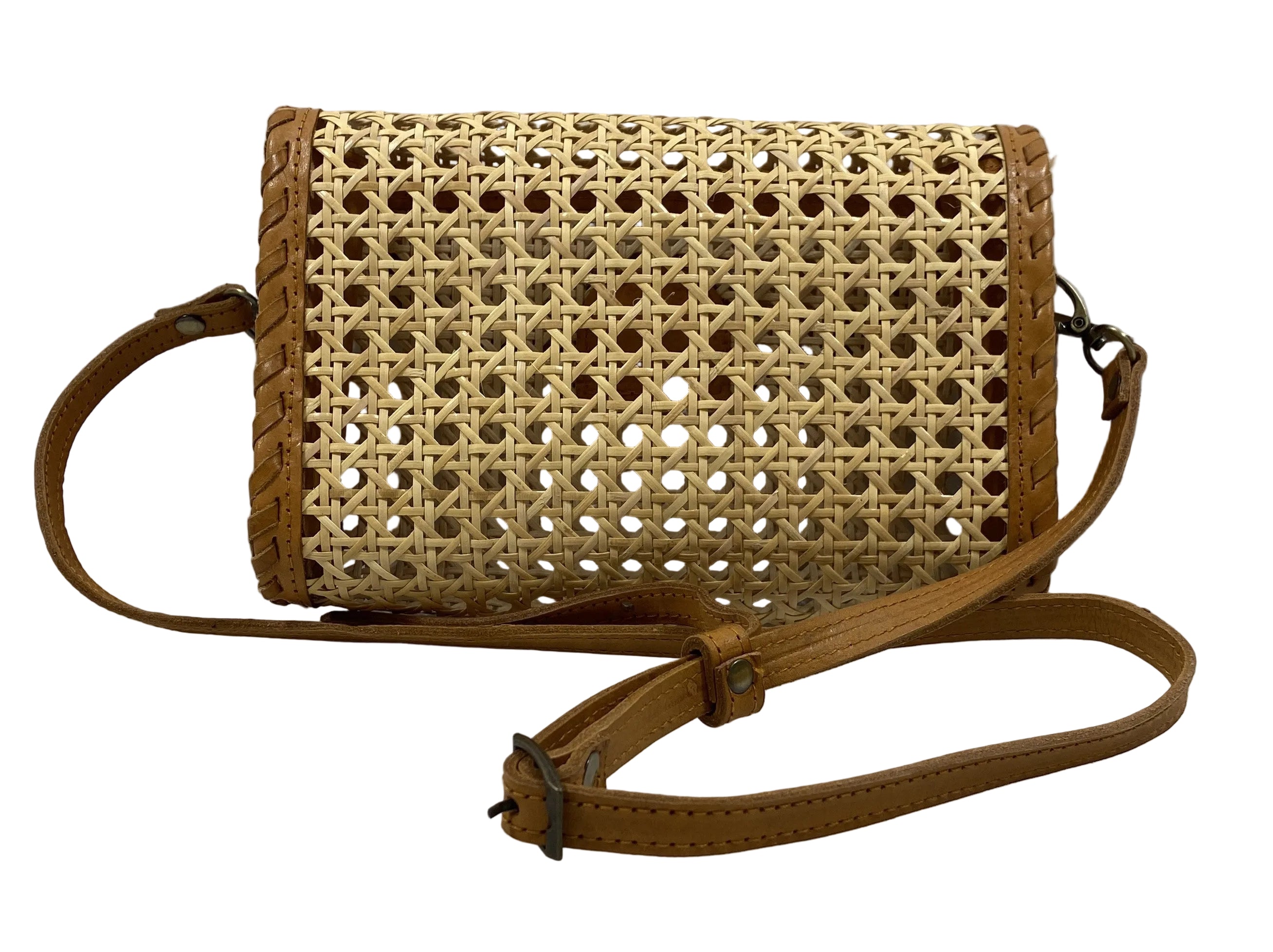 The Winding Road Brown Rattan Clutch With Leather