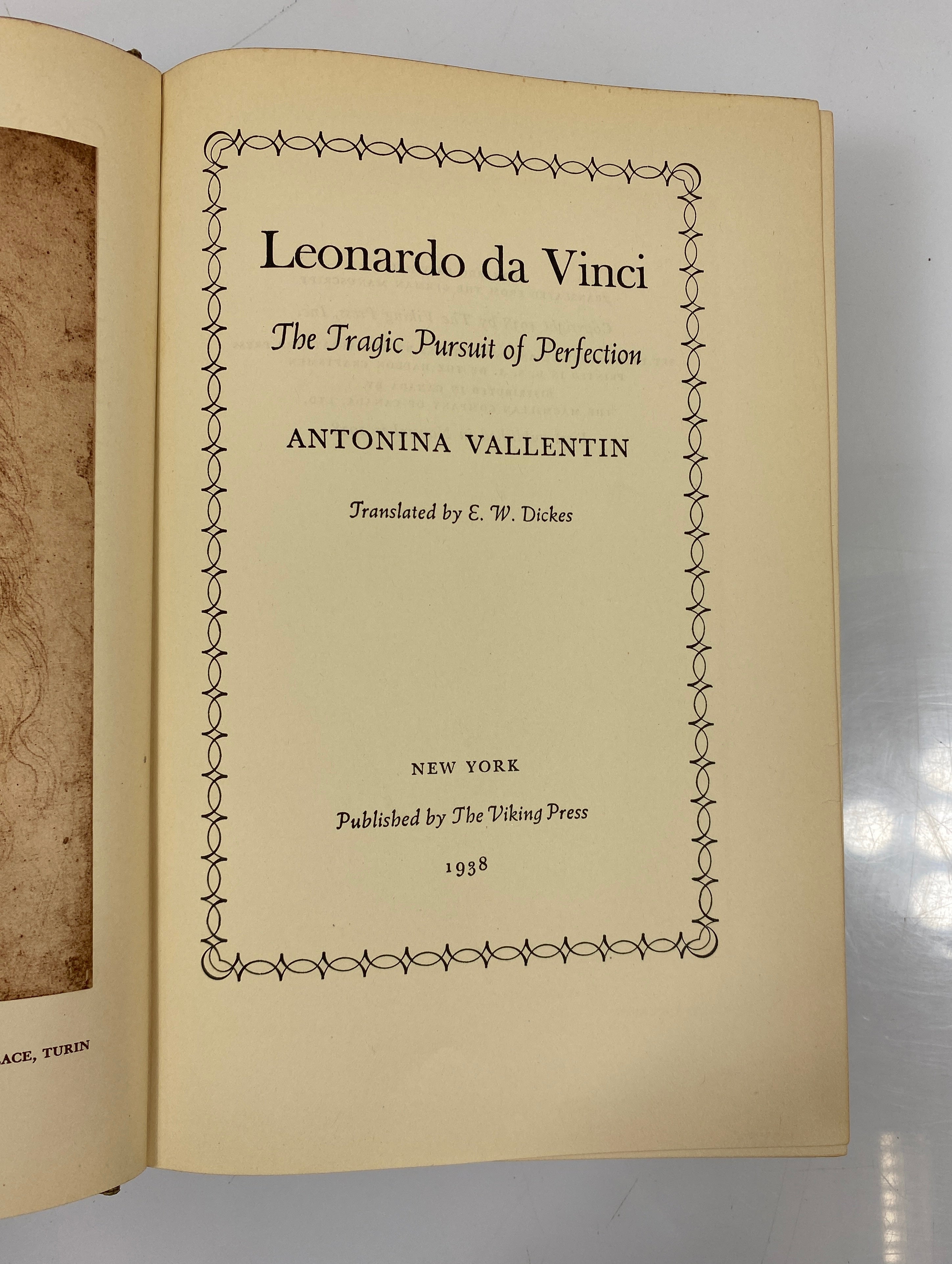 Leonardo da Vinci: The Tragic Pursuit of Perfection Vallentin 1st Ed. 1938 HC