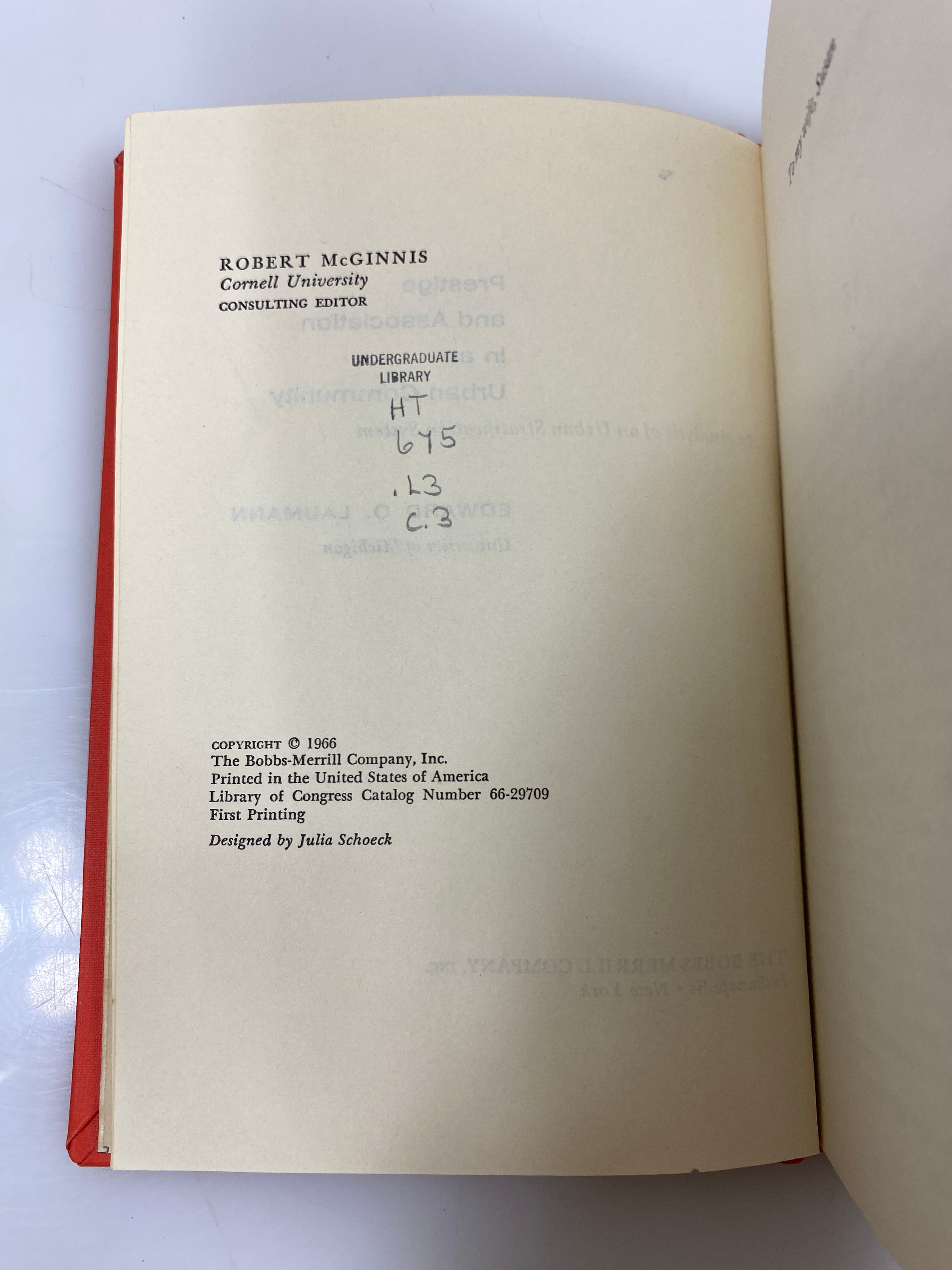 Prestige and Association in an Urban Community by Laumann Ex-library 1966 HC