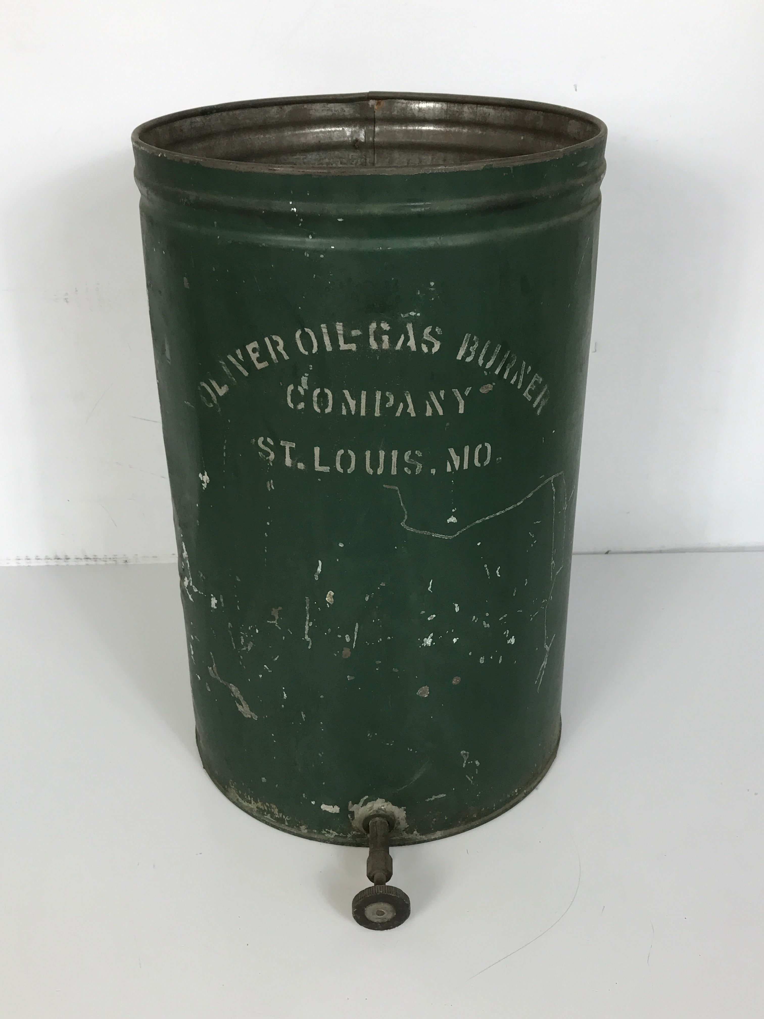 Antique Green Oliver Oil-Gas Burner Company Galvanized Can