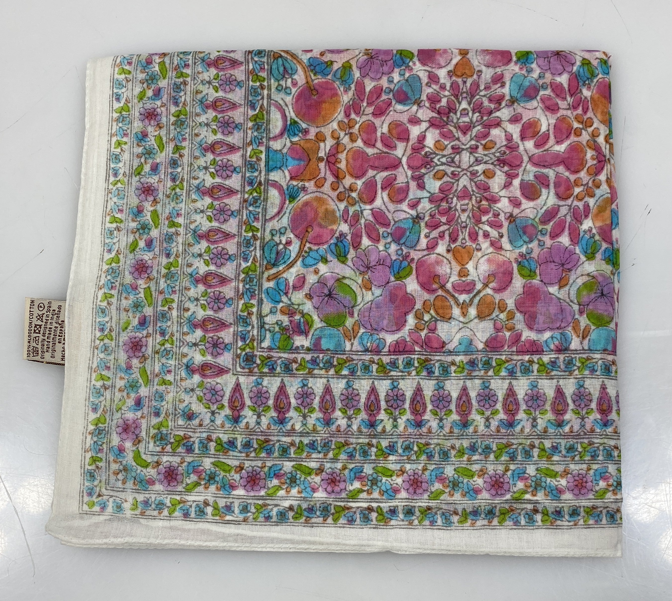Colores De Otono Blue and Pink Cotton Shawl-Sarong