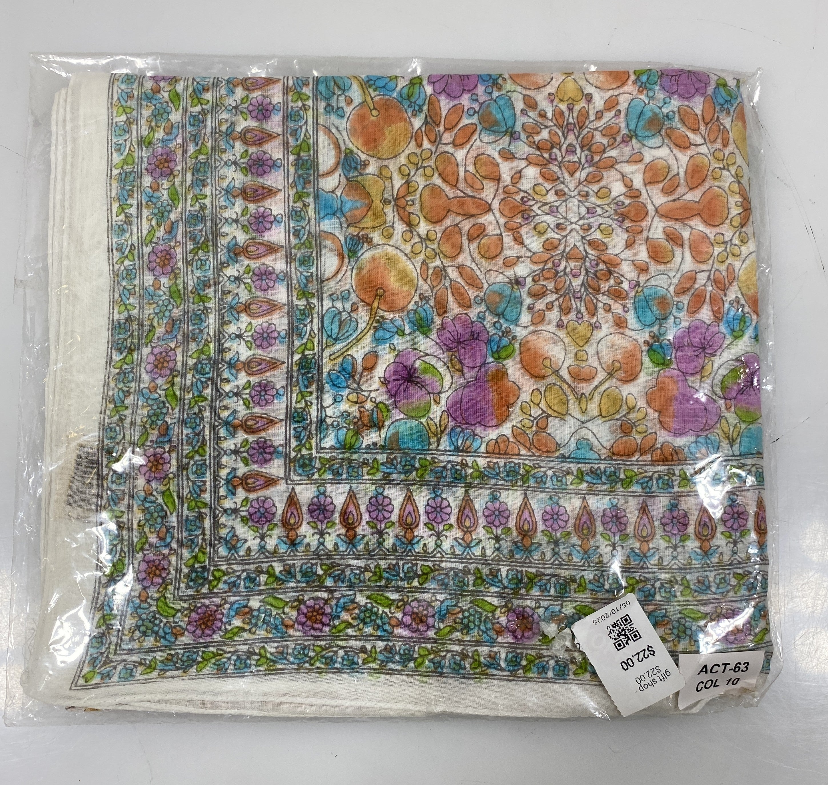Colores De Otono Blue and Orange Cotton Shawl-Sarong