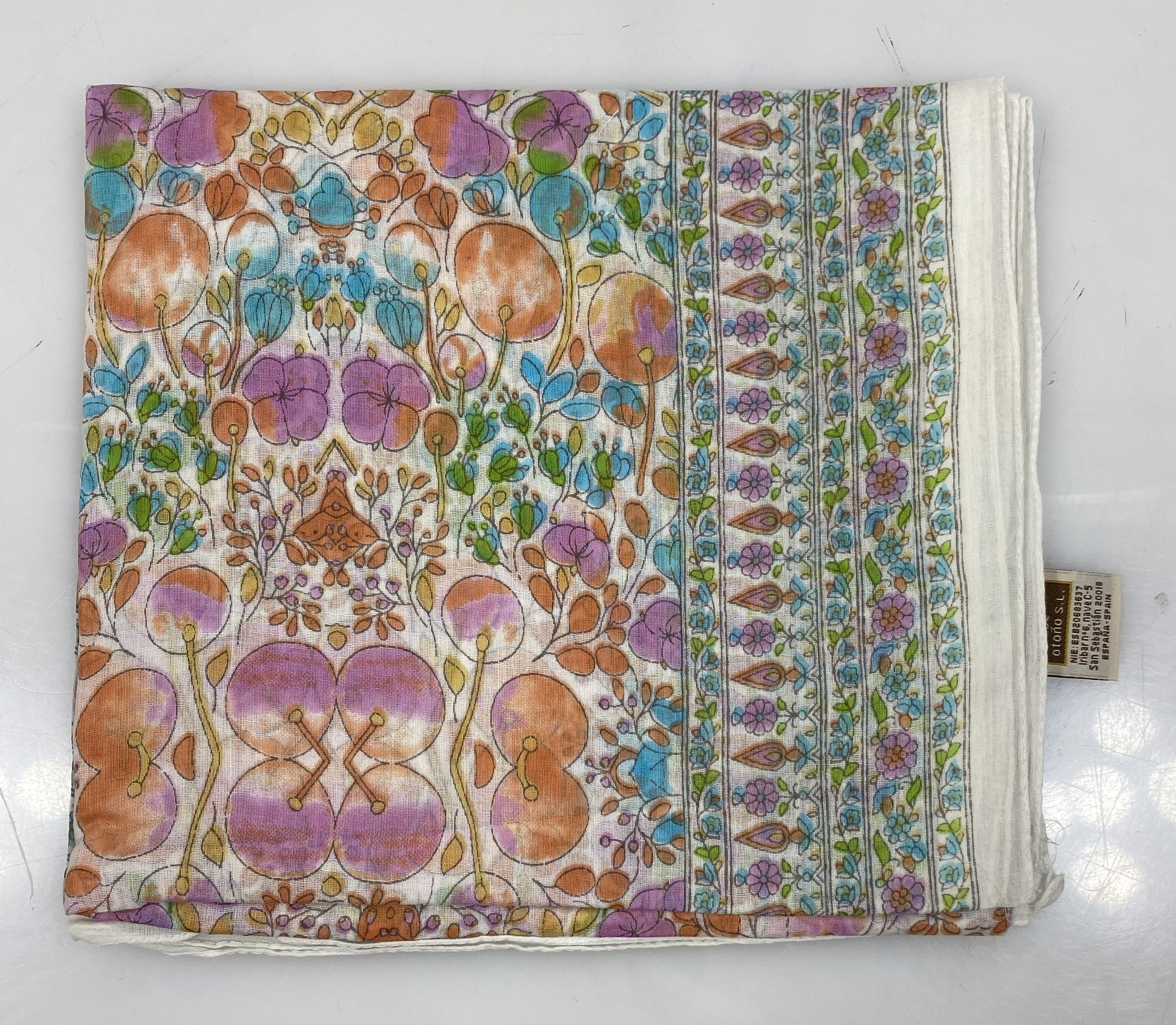 Colores De Otono Blue and Orange Cotton Shawl-Sarong