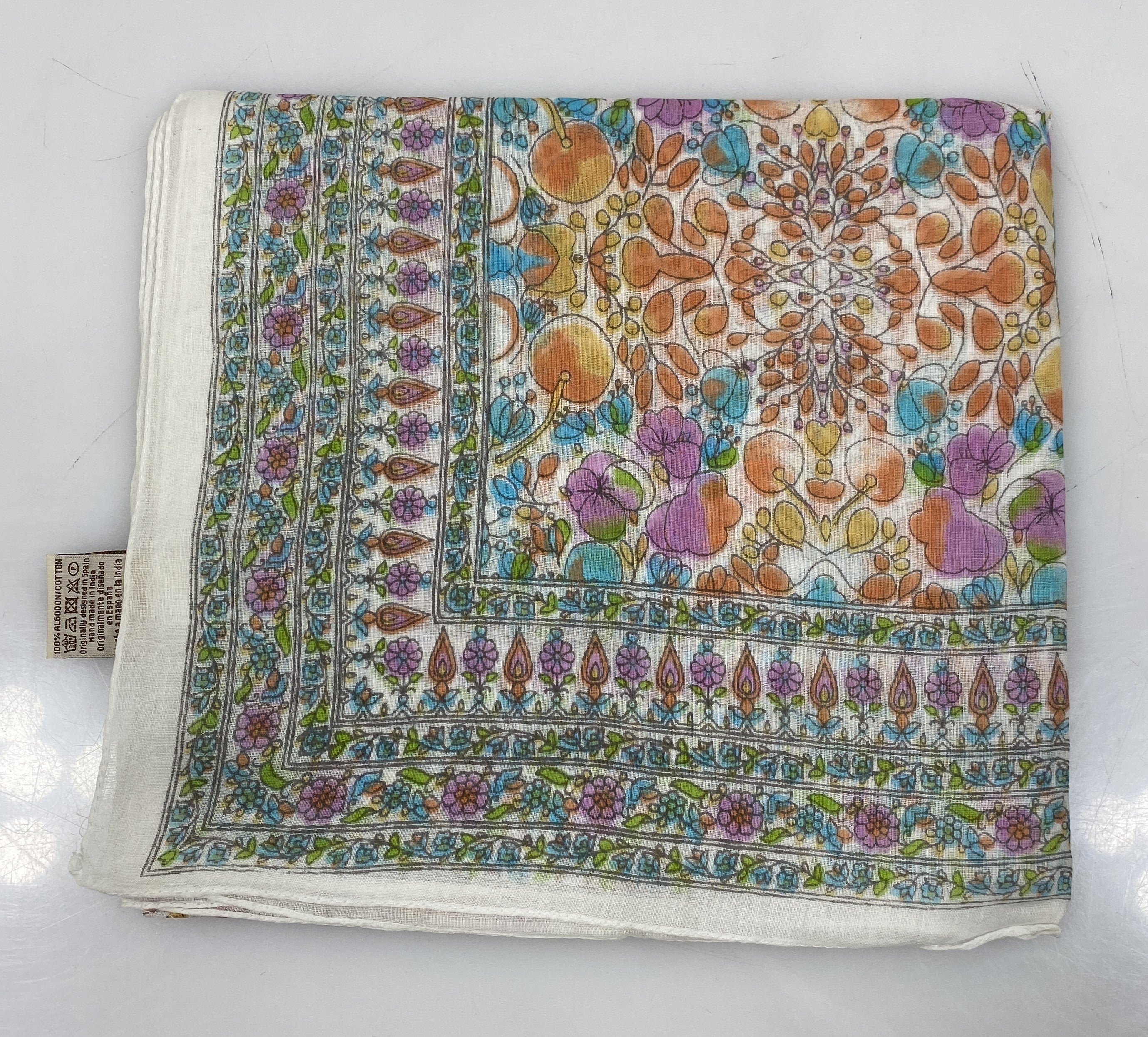 Colores De Otono Blue and Orange Cotton Shawl-Sarong