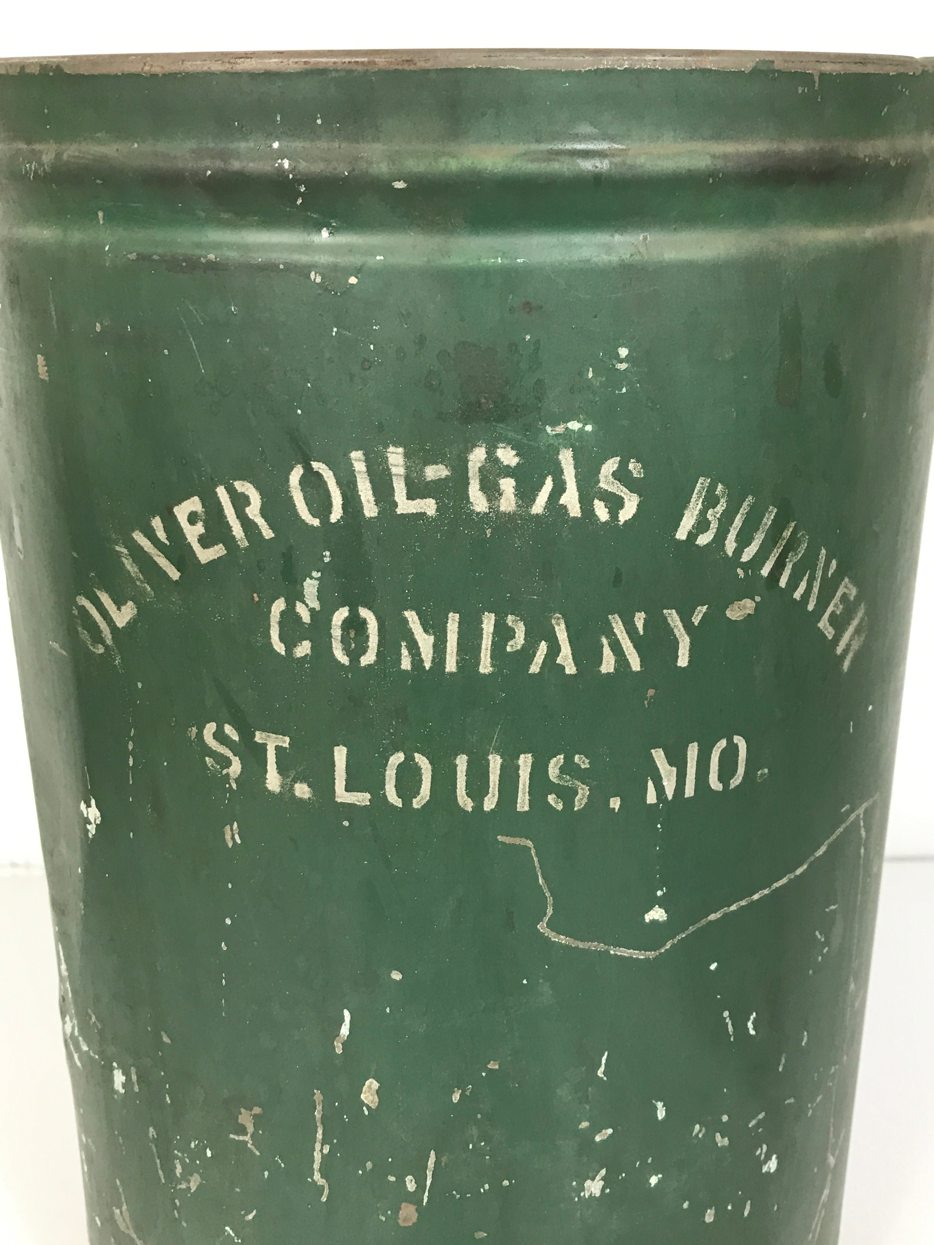 Antique Green Oliver Oil-Gas Burner Company Galvanized Can