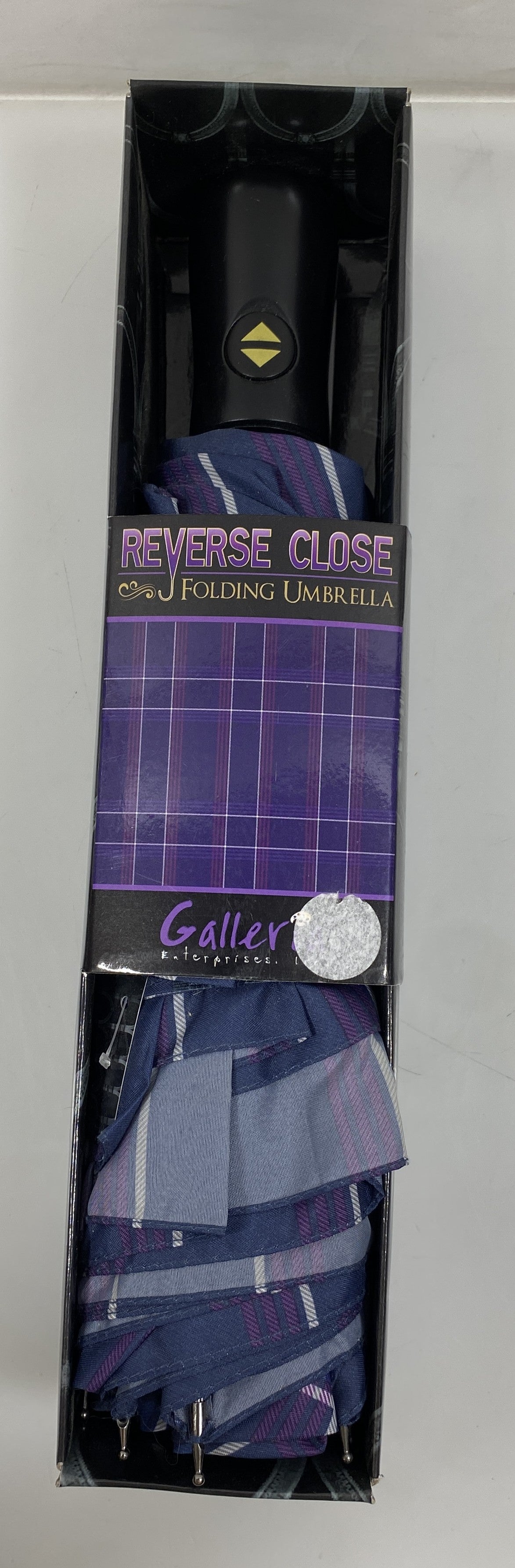 Galleria Purple Plaid Reverse Close Folding Umbrella