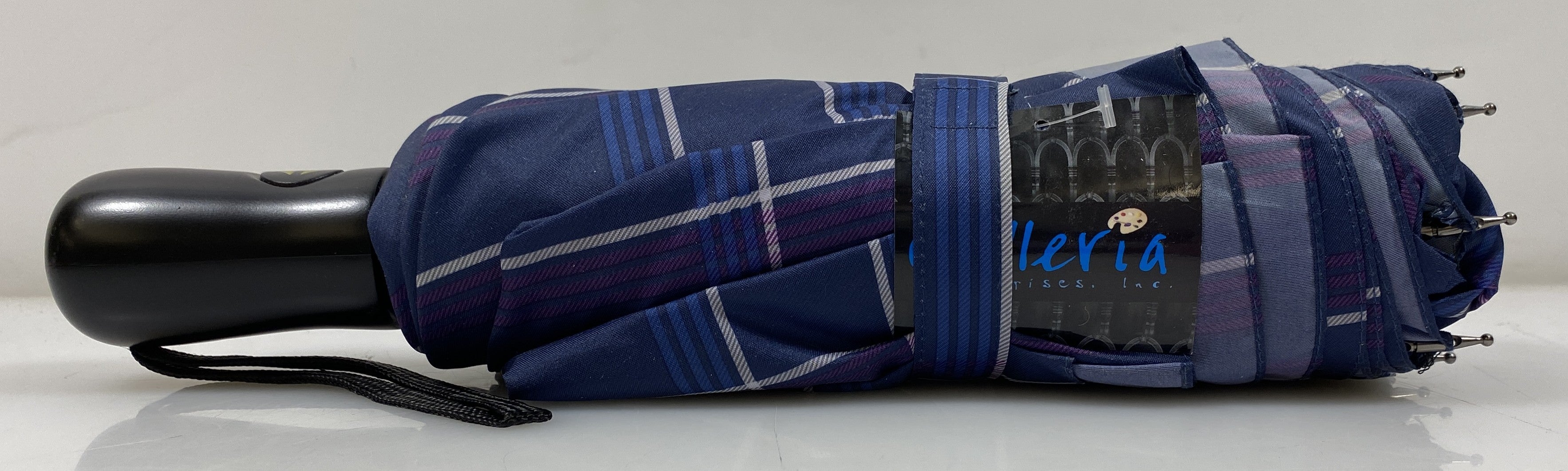Galleria Purple Plaid Reverse Close Folding Umbrella