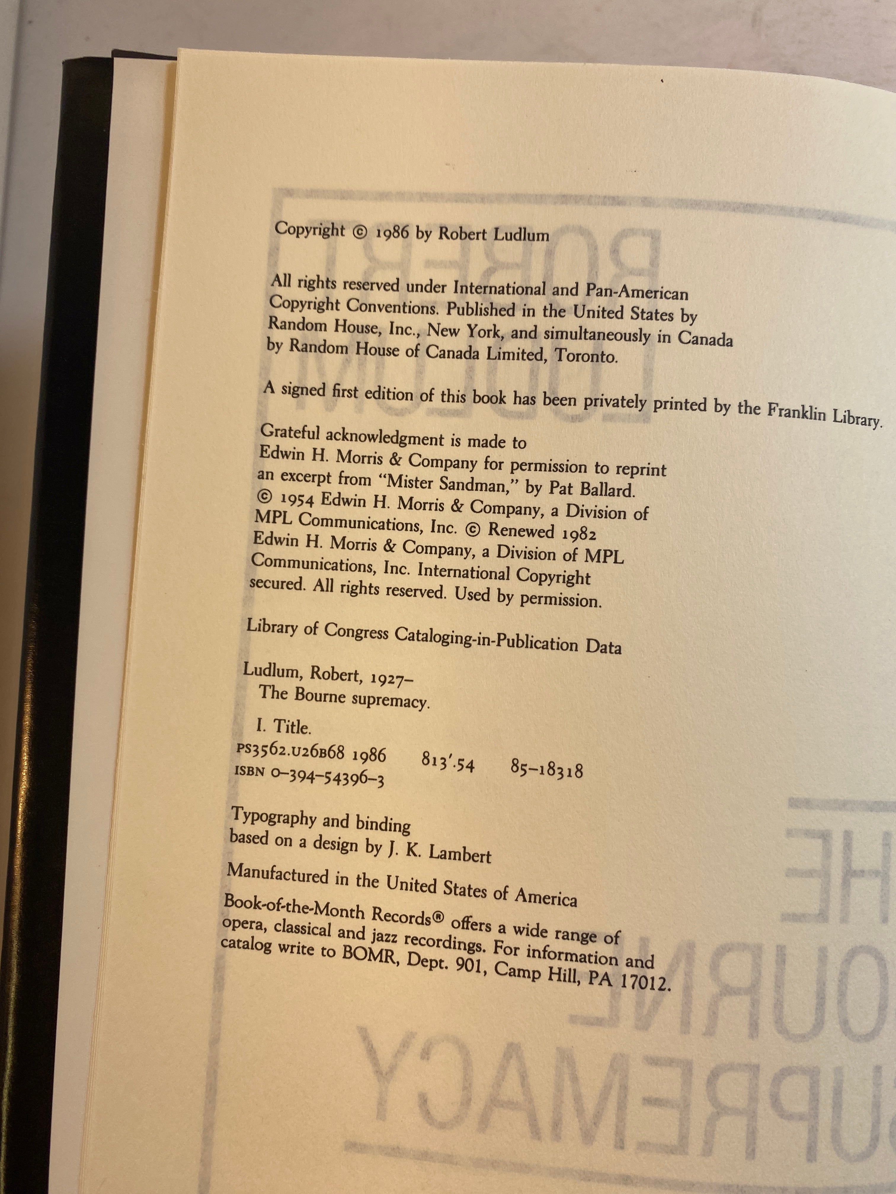 The Bourne Supremacy Robert Ludlum HCDJ 1986