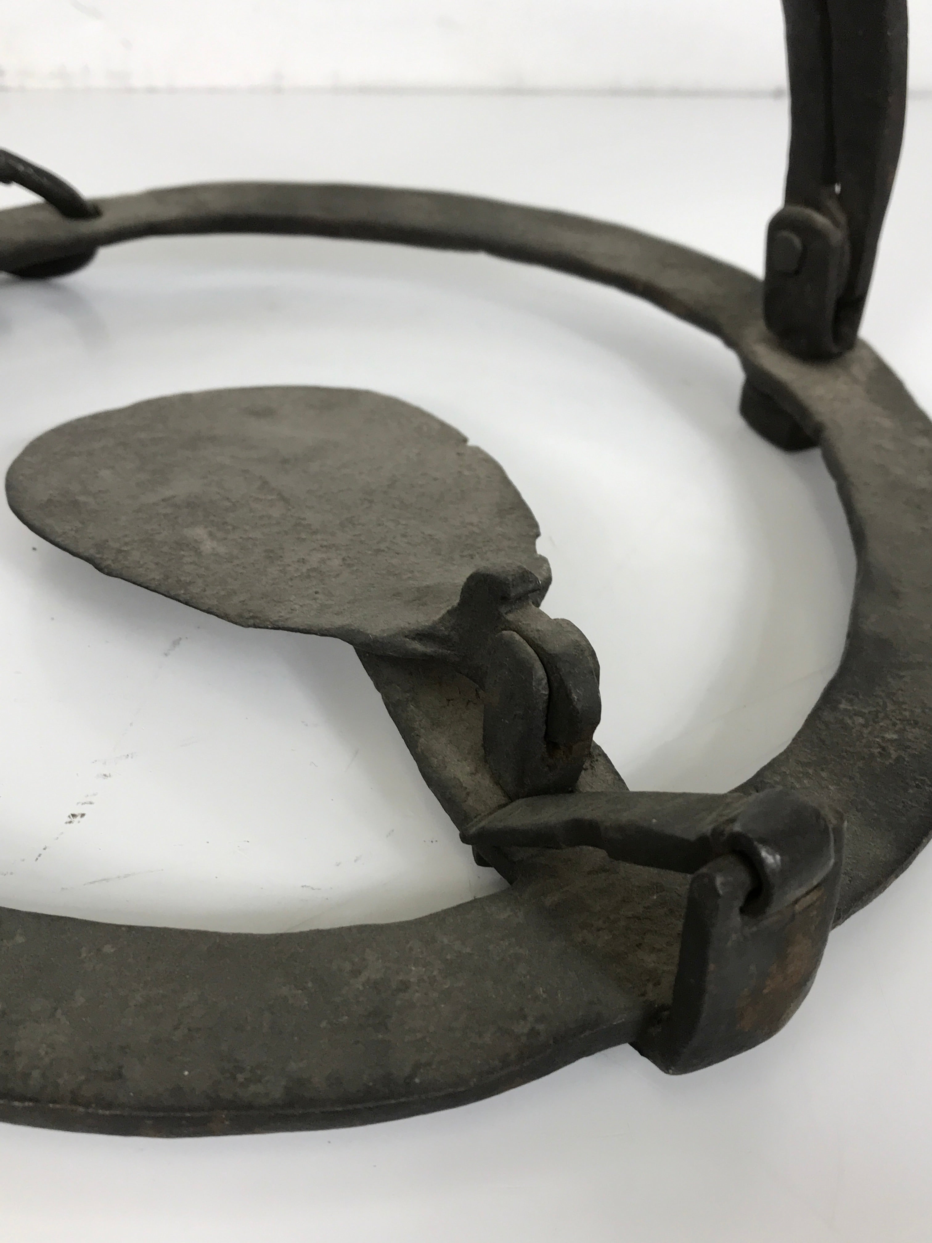 Antique Large Animal Hand Forged Iron Trap with Chain