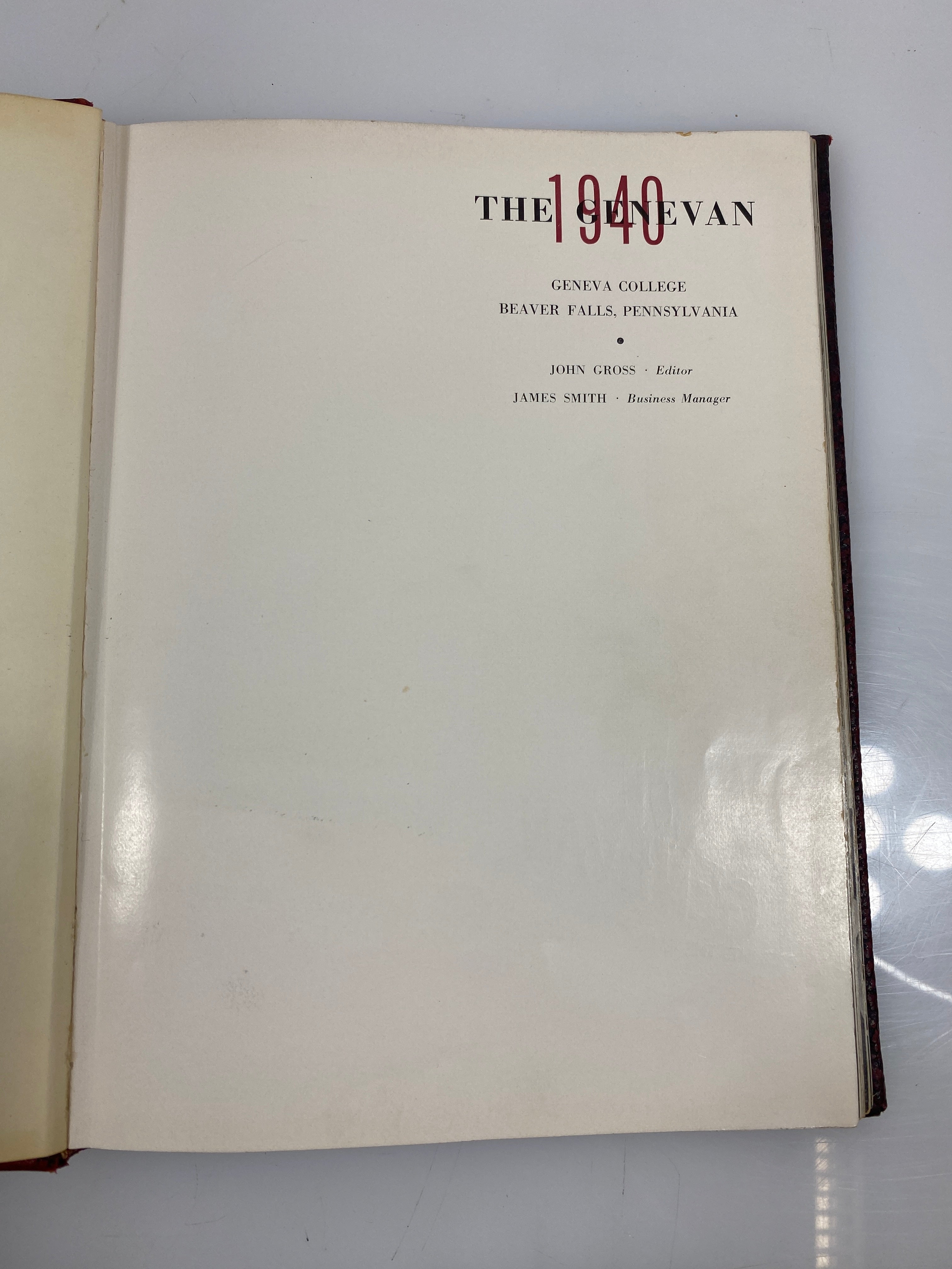 1940 Geneva College Yearbook "The Genevan" Beaver Falls PA HC