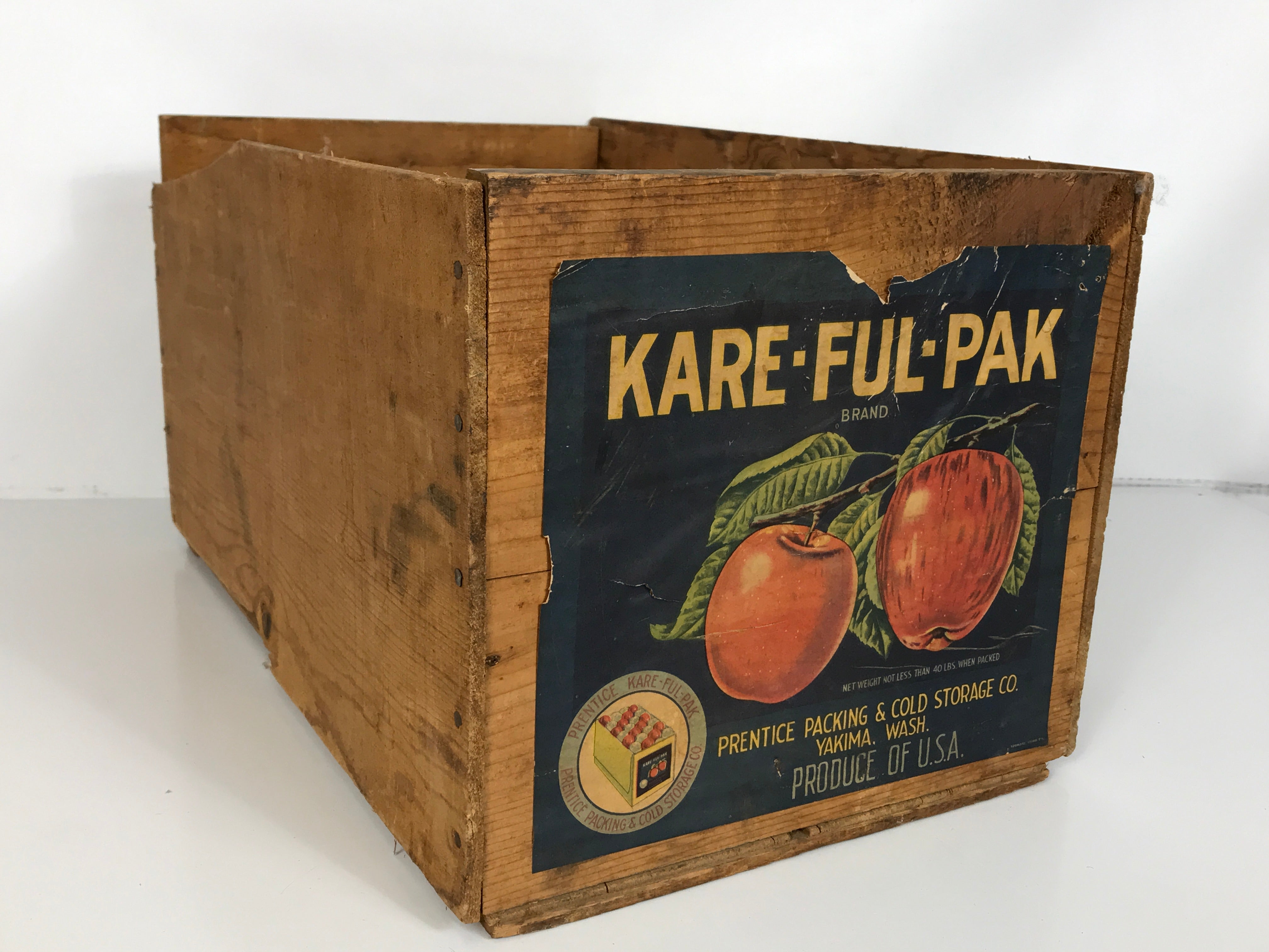 Antique Wooden Apple Crate with KARE-FUL-PAK Label